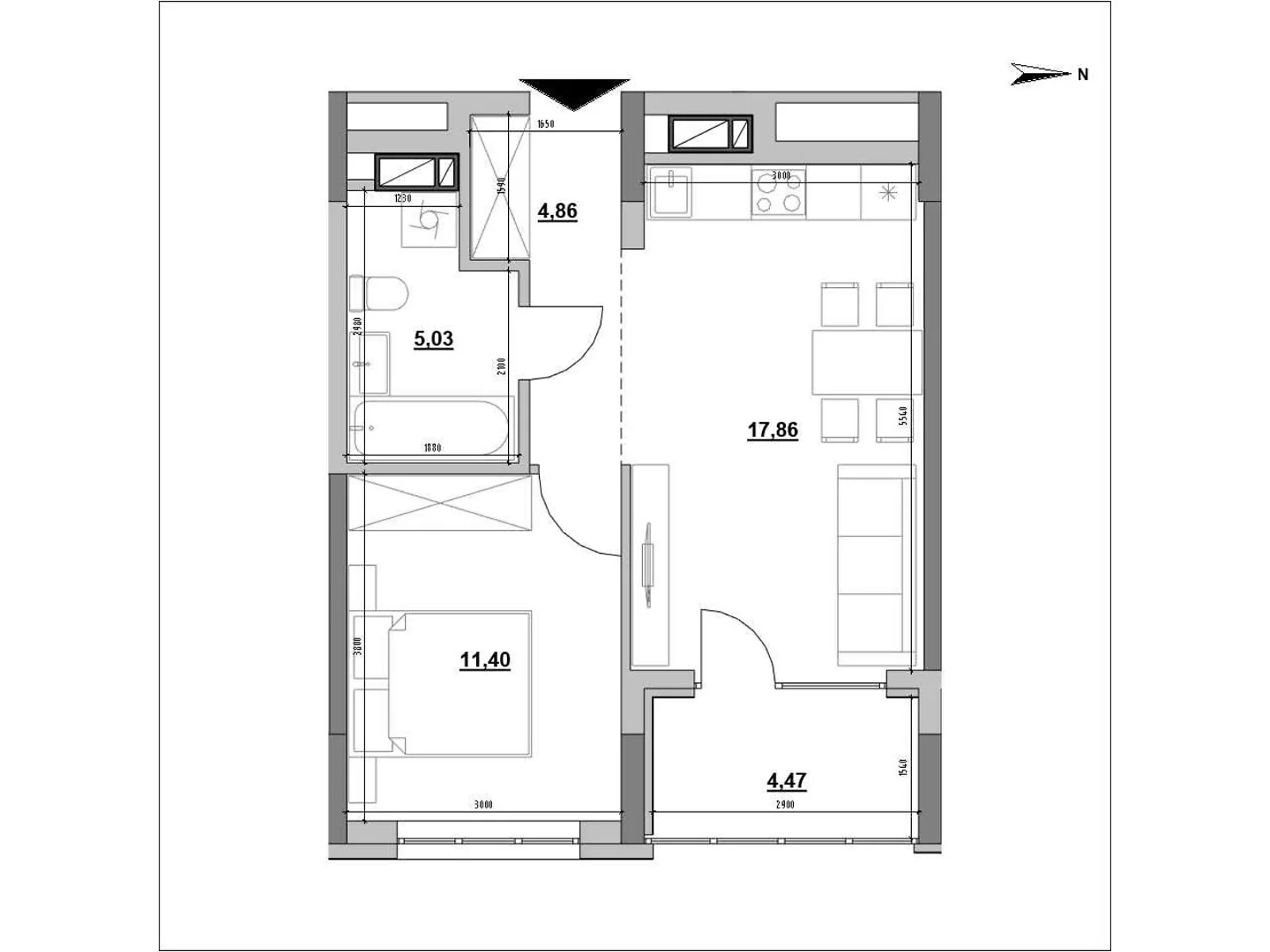 Продается 1-комнатная квартира 43.62 кв. м в Киеве, ул. Генерала Шаповала, 1-3