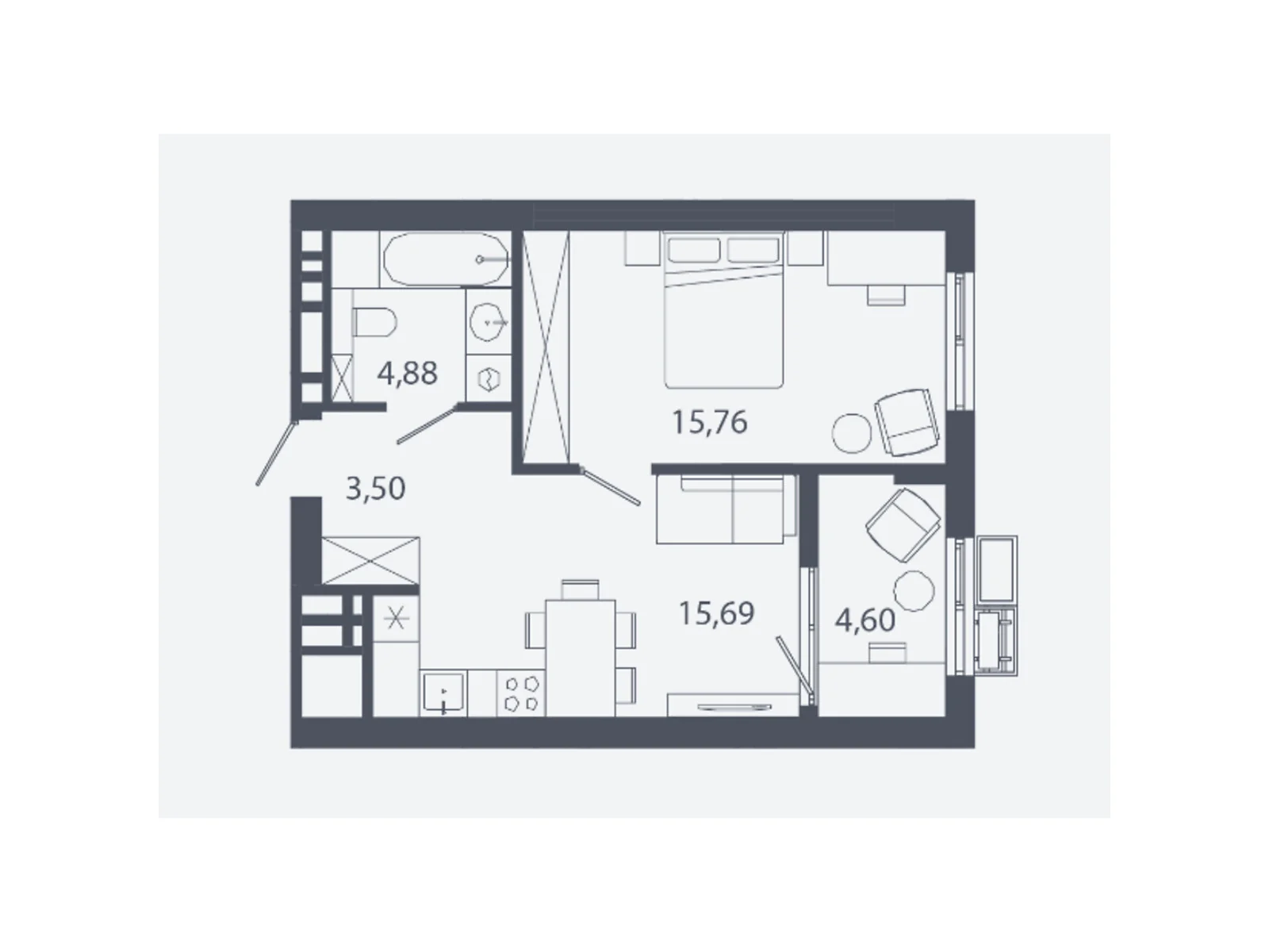 Продается 1-комнатная квартира 44.43 кв. м в Львове, ул. Студинского, 1 - фото 1