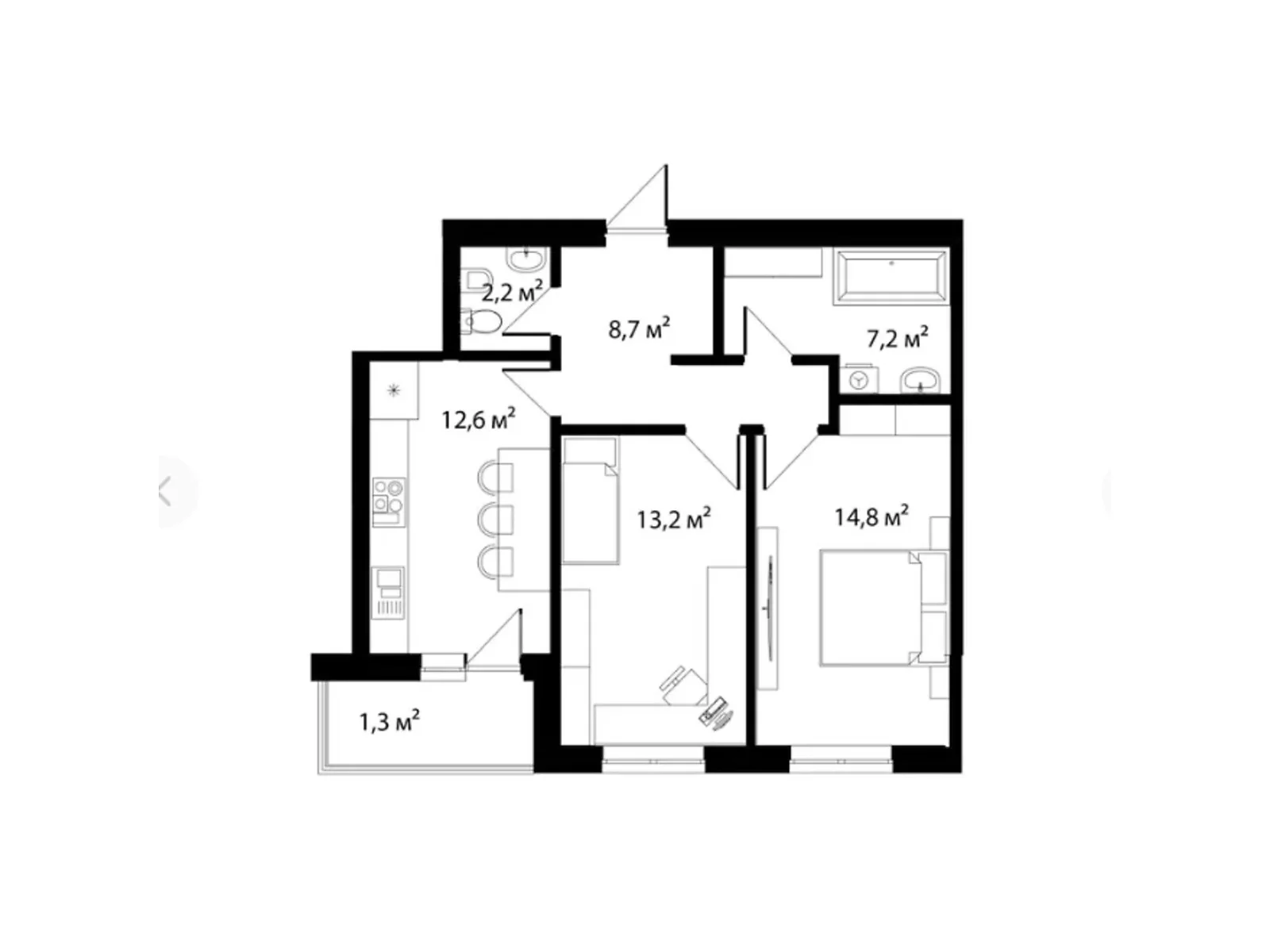 Продается 2-комнатная квартира 60 кв. м в Ужгороде, наб. Киевская, 4 - фото 1