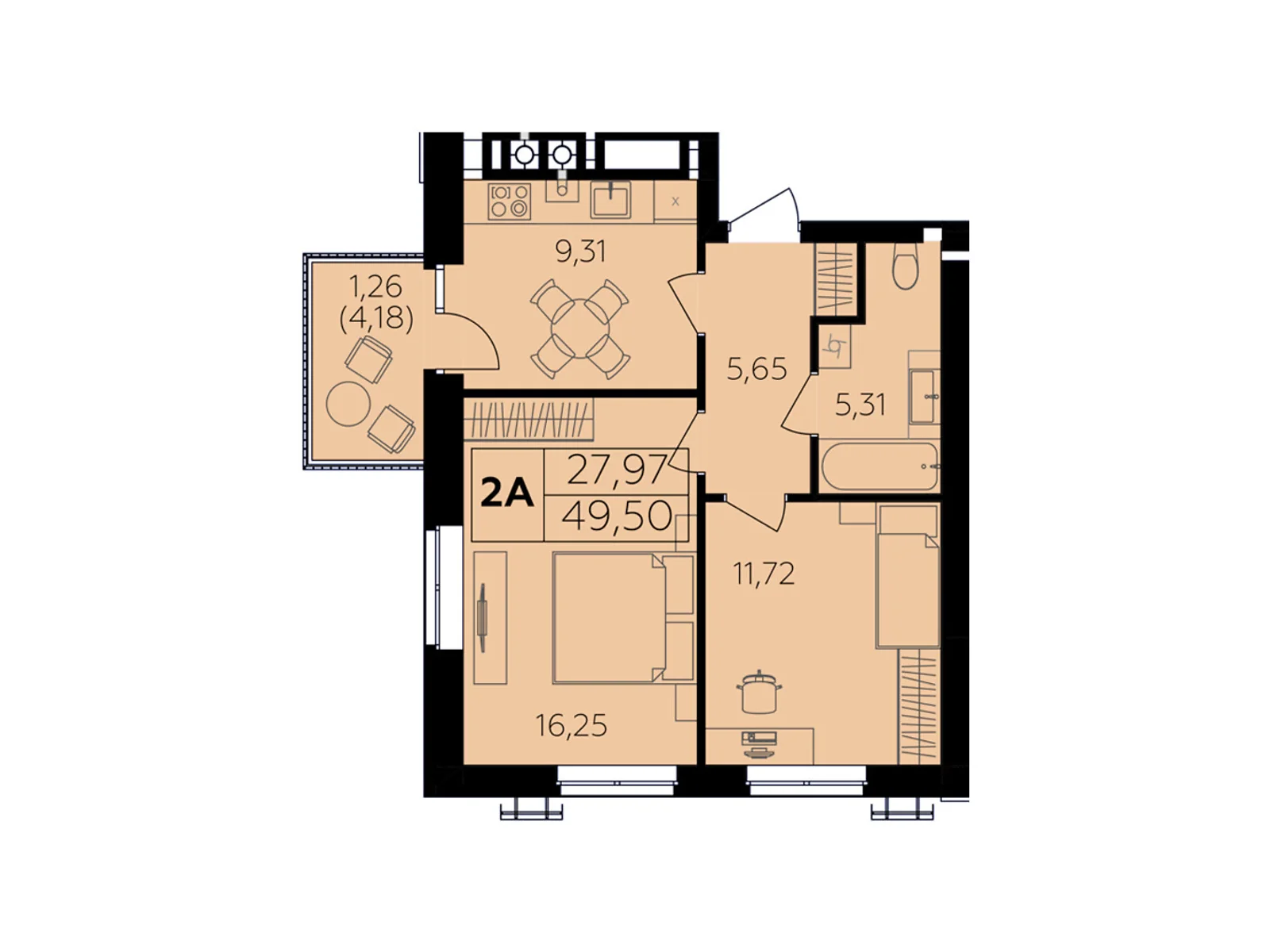 Продается 2-комнатная квартира 49.5 кв. м в Винницких Хуторах