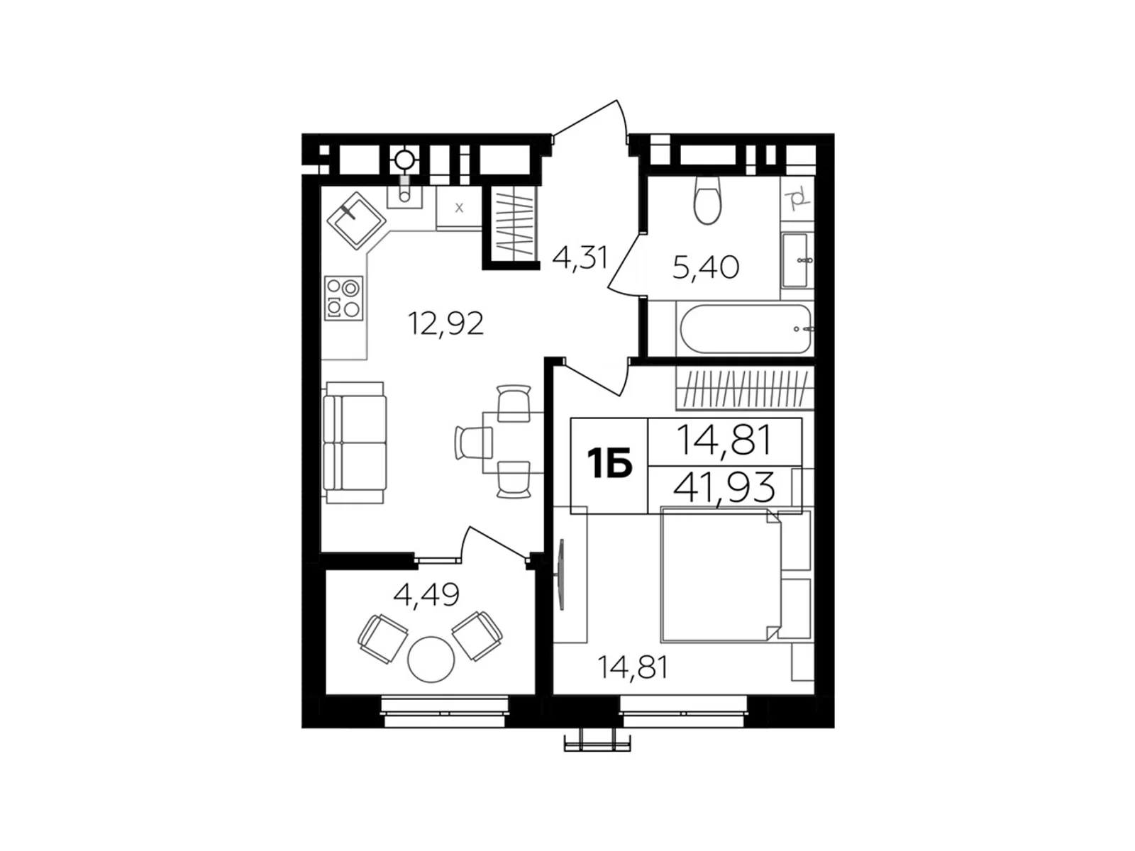 Продается 1-комнатная квартира 41.93 кв. м в Винницких Хуторах