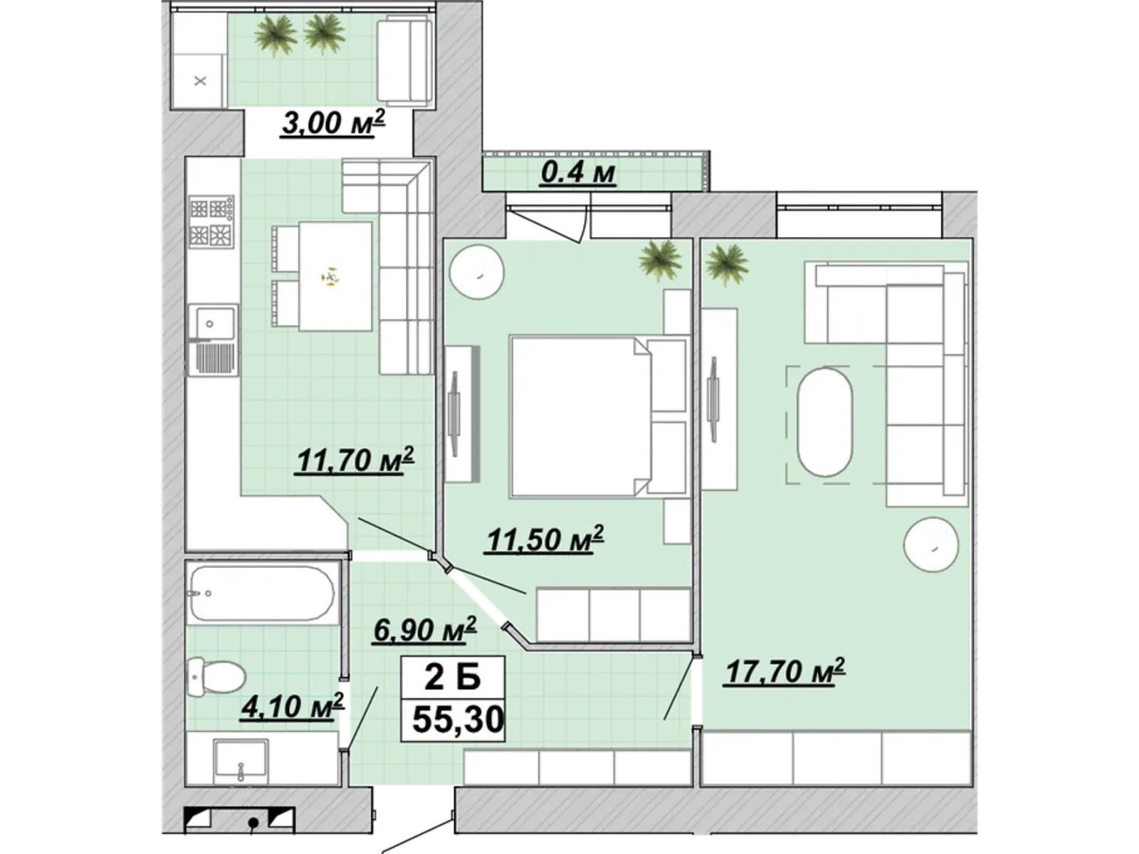 Продается 2-комнатная квартира 55.3 кв. м в Ивано-Франковске, ул. Княгинин, 44