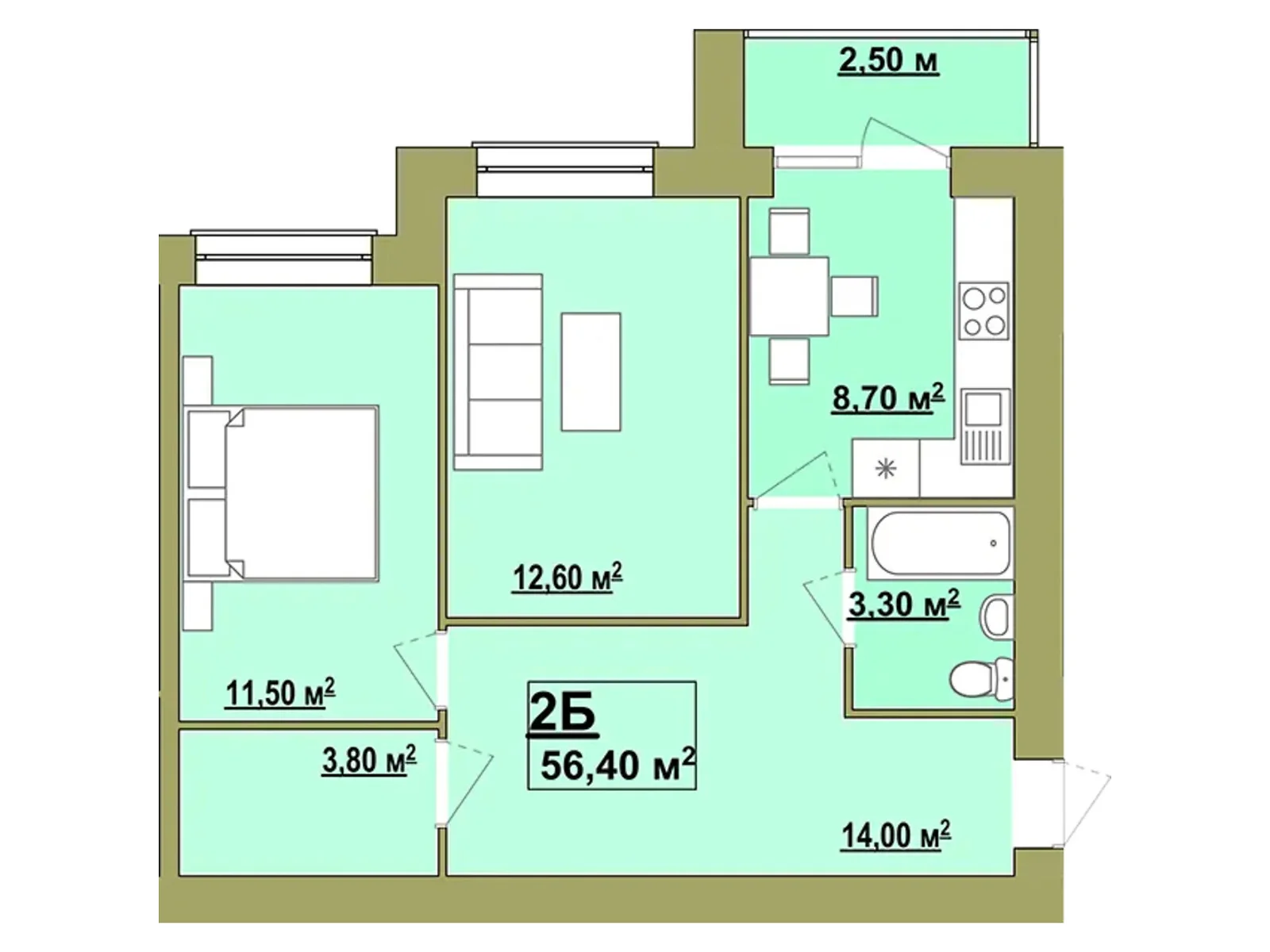 Продается 2-комнатная квартира 56.4 кв. м в Ивано-Франковске, ул. Княгинин, 44