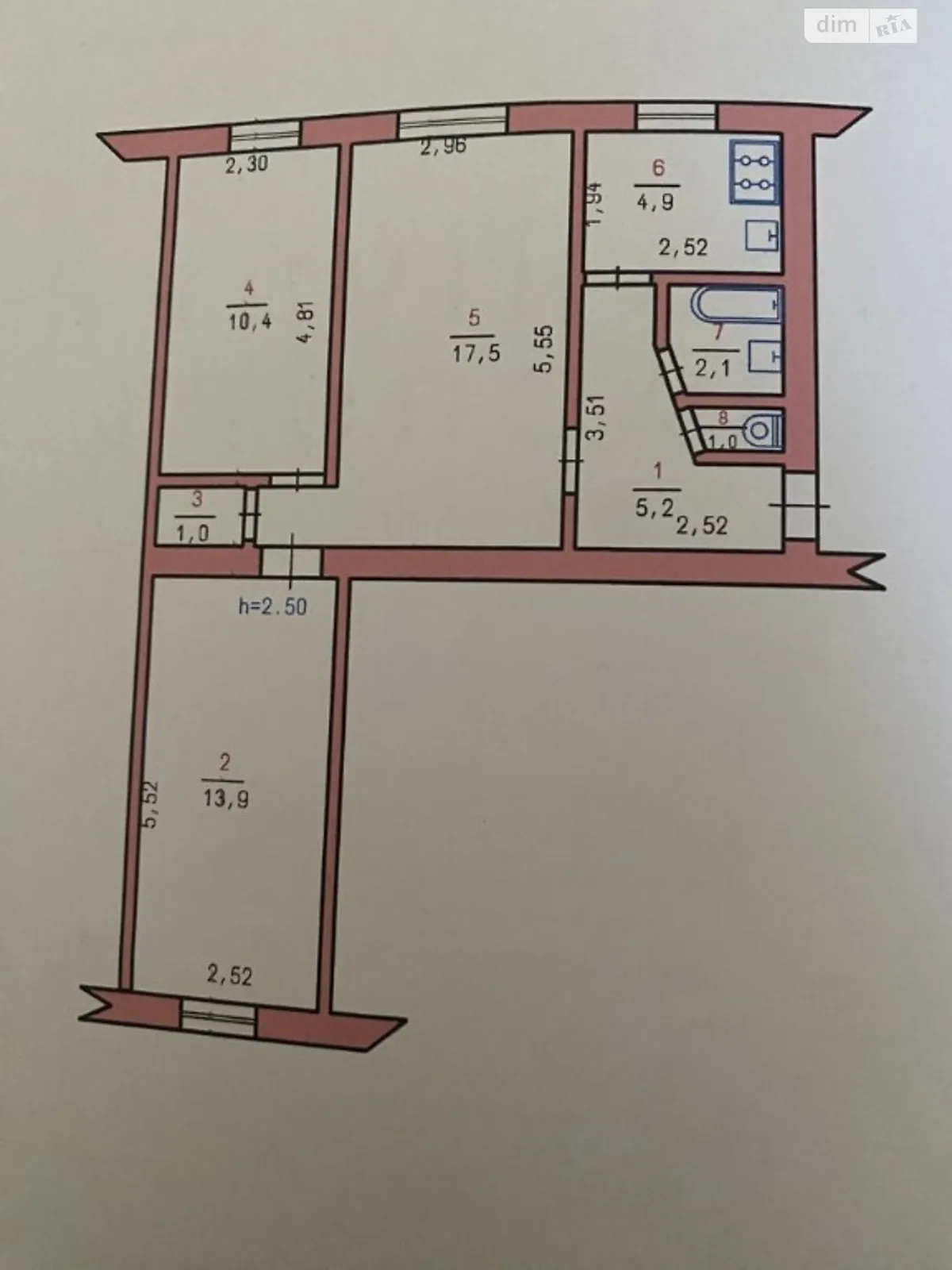 Продається 3-кімнатна квартира 56 кв. м у Хмельницькому