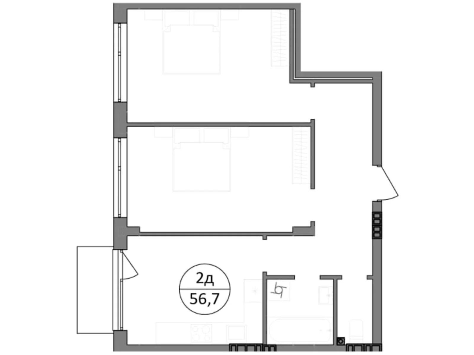 Продається 2-кімнатна квартира 56.7 кв. м у Брюховичах, вул. Широка, 22 - фото 1