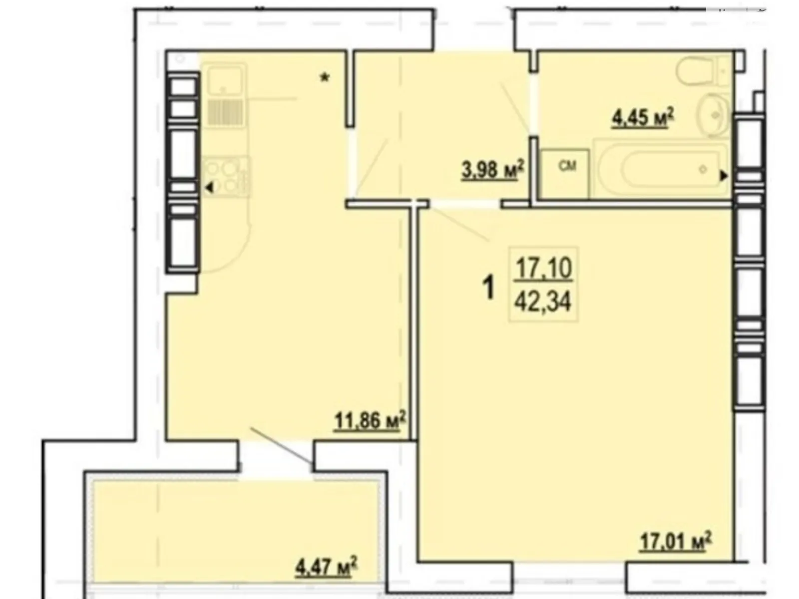 Продается 1-комнатная квартира 42.3 кв. м в Харькове - фото 2