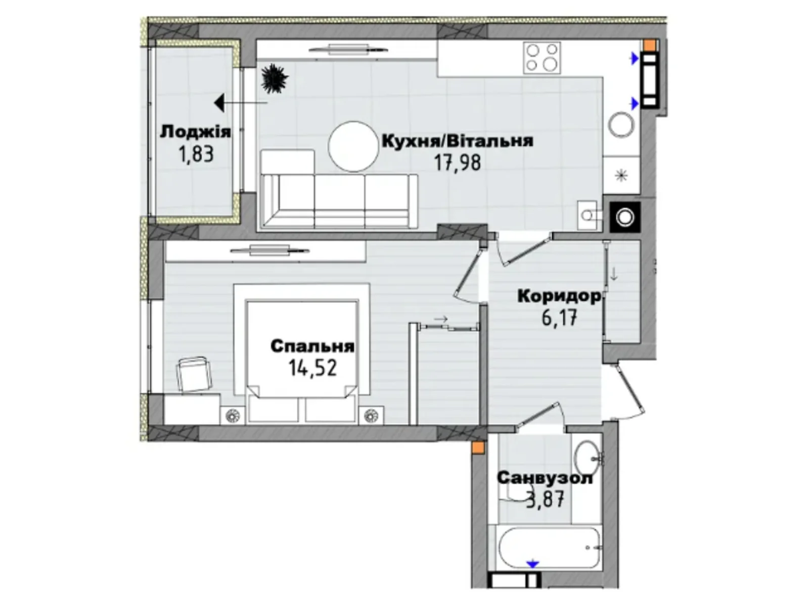 Продается 1-комнатная квартира 44.37 кв. м в Сокольниках