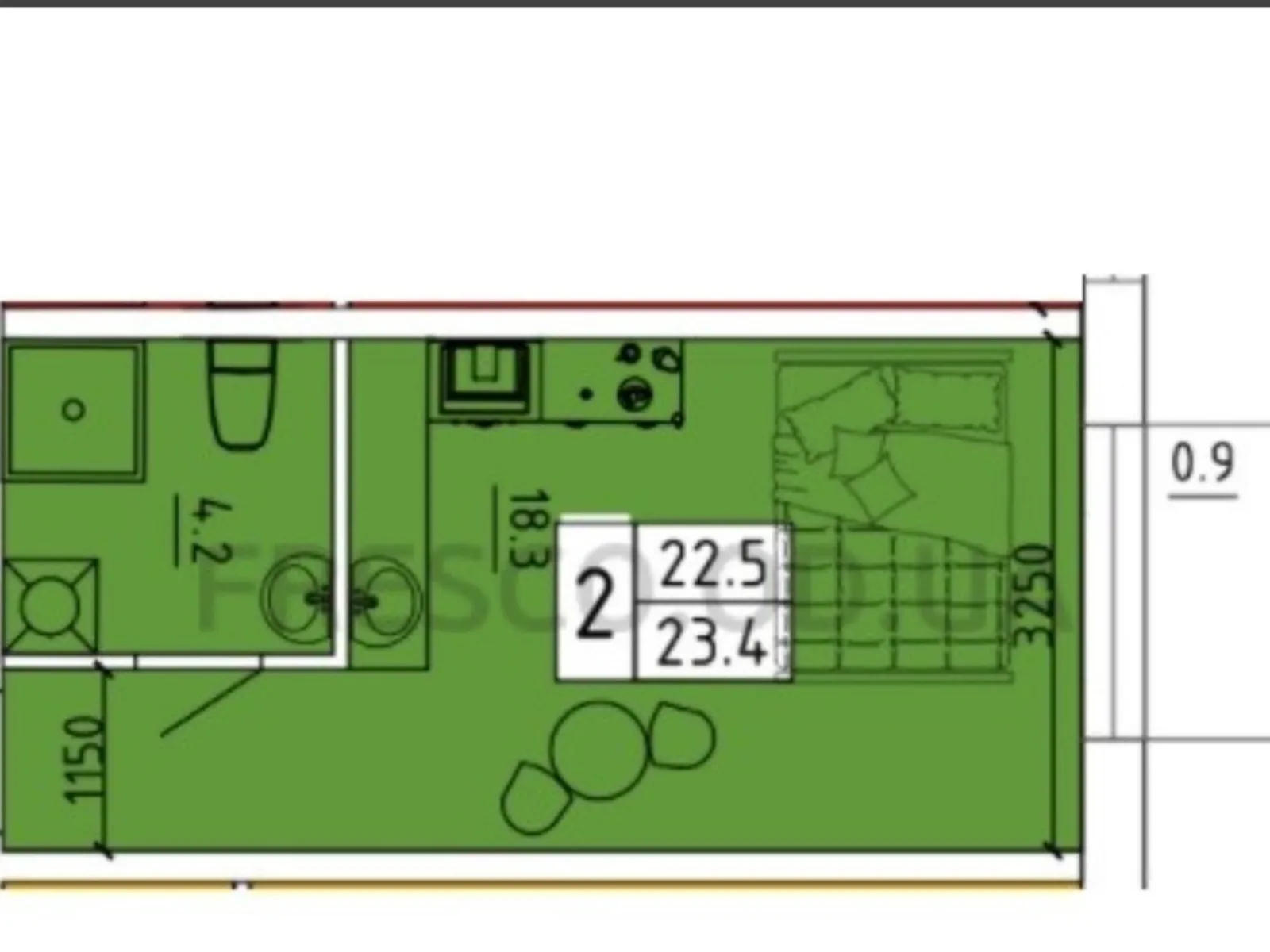 Продается 1-комнатная квартира 23 кв. м в Одессе, цена: 15500 $