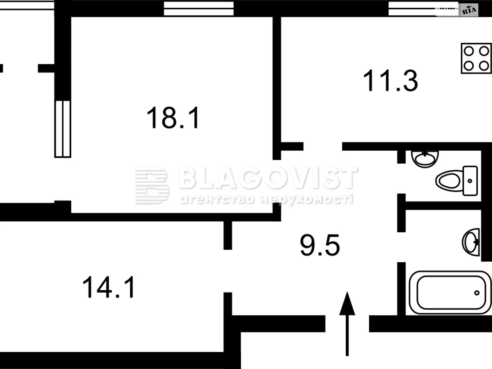 Продается 2-комнатная квартира 62.1 кв. м в Киеве, бул. Академика Вернадского, 24