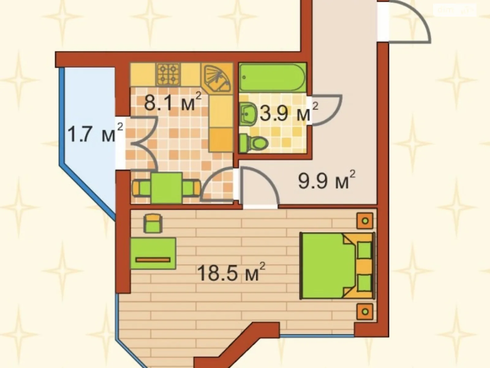 Продается 1-комнатная квартира 44.4 кв. м в Ирпене, цена: 31500 $ - фото 1