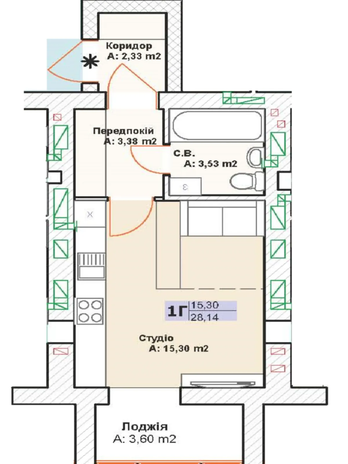 Продается 1-комнатная квартира 28 кв. м в Буче, бул. Леонида Бирюкова, 7 - фото 1