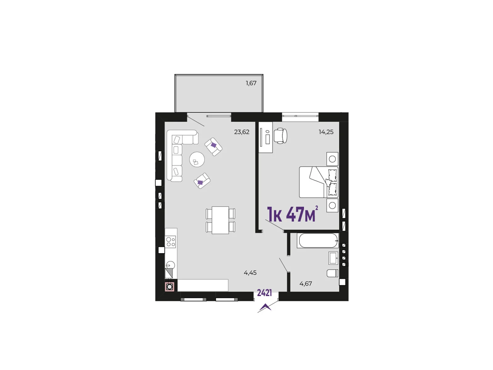 Продається 1-кімнатна квартира 47 кв. м у Крихівці, цена: 39480 $