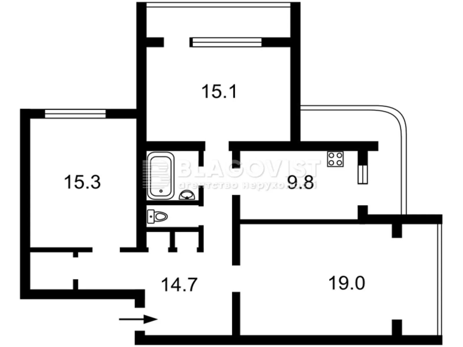 Продается 3-комнатная квартира 88.6 кв. м в Киеве, бул. Дарницкий, 1