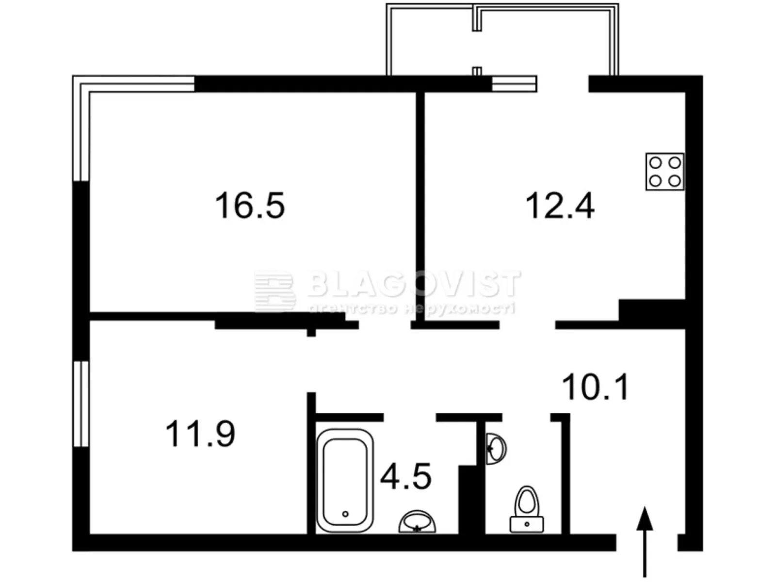 Продается 2-комнатная квартира 60.3 кв. м в Киеве, пер. Приборный