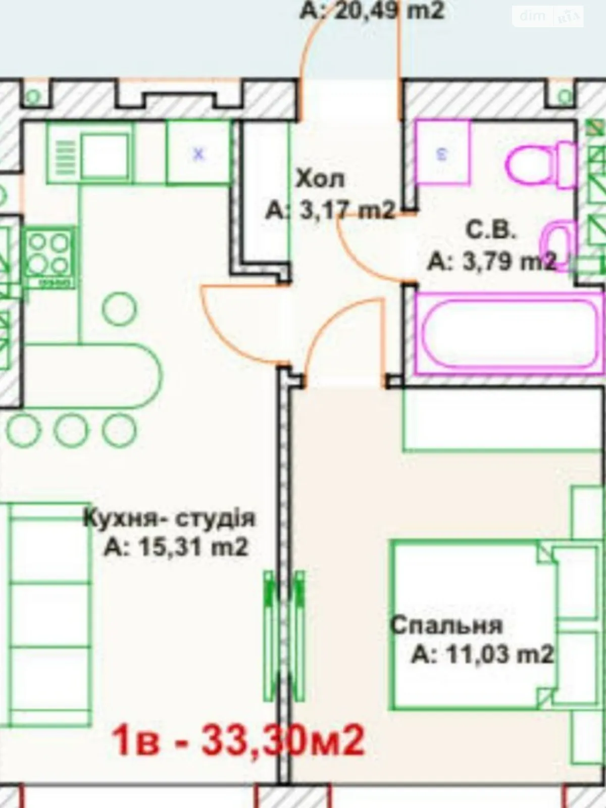 Продається 1-кімнатна квартира 34 кв. м у Ірпені, вул. Троїцька, 15