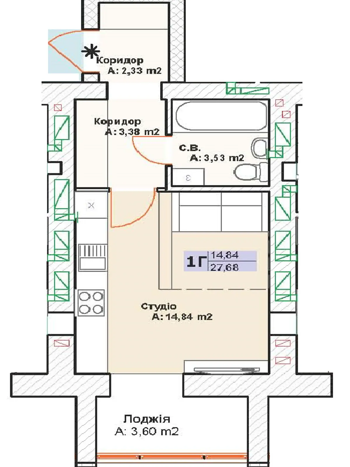 Продается 1-комнатная квартира 28 кв. м в Буче, бул. Леонида Бирюкова, 9