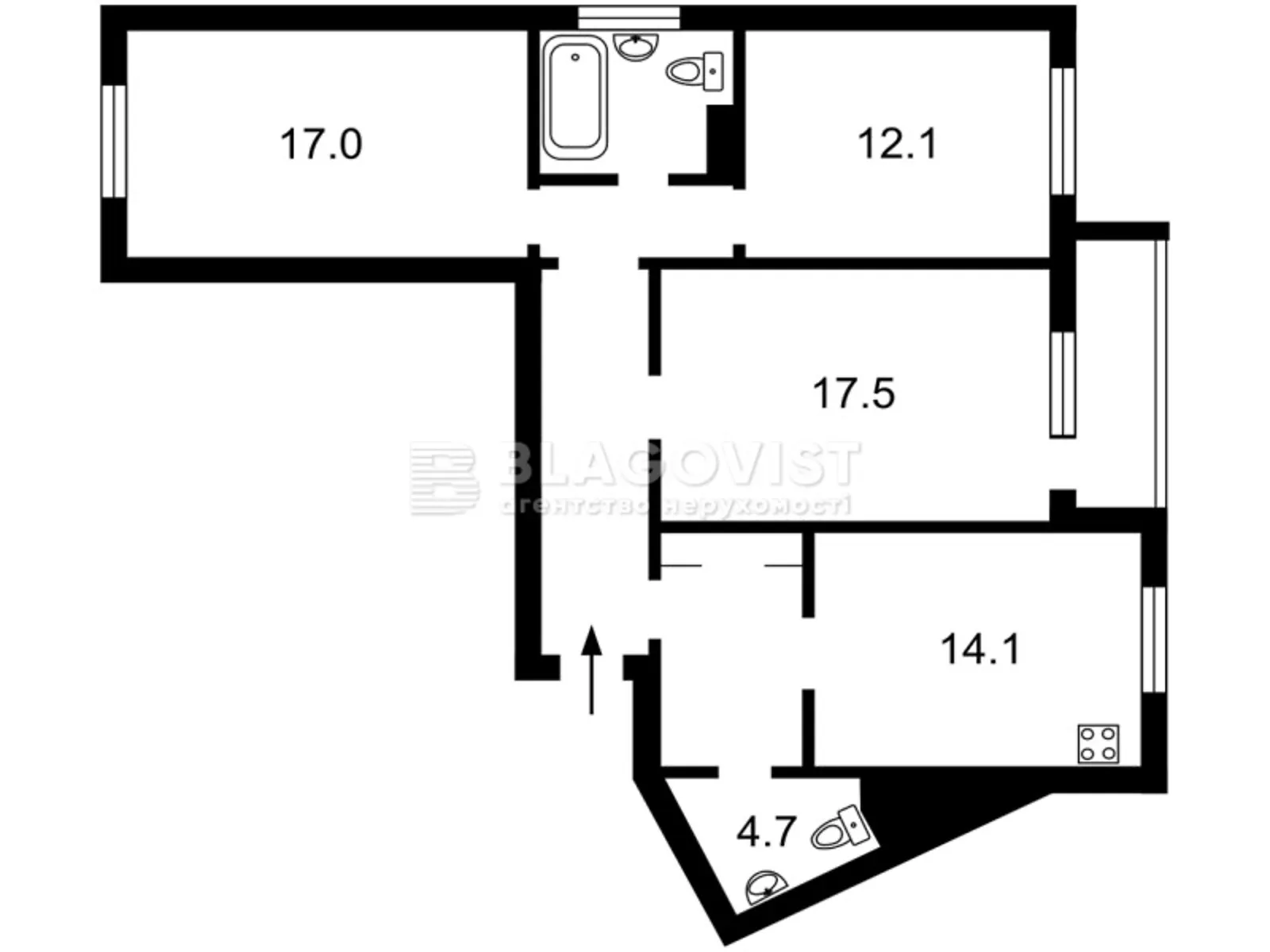 Продается 3-комнатная квартира 90 кв. м в Киеве, ул. Татьяны Яблонской, 6