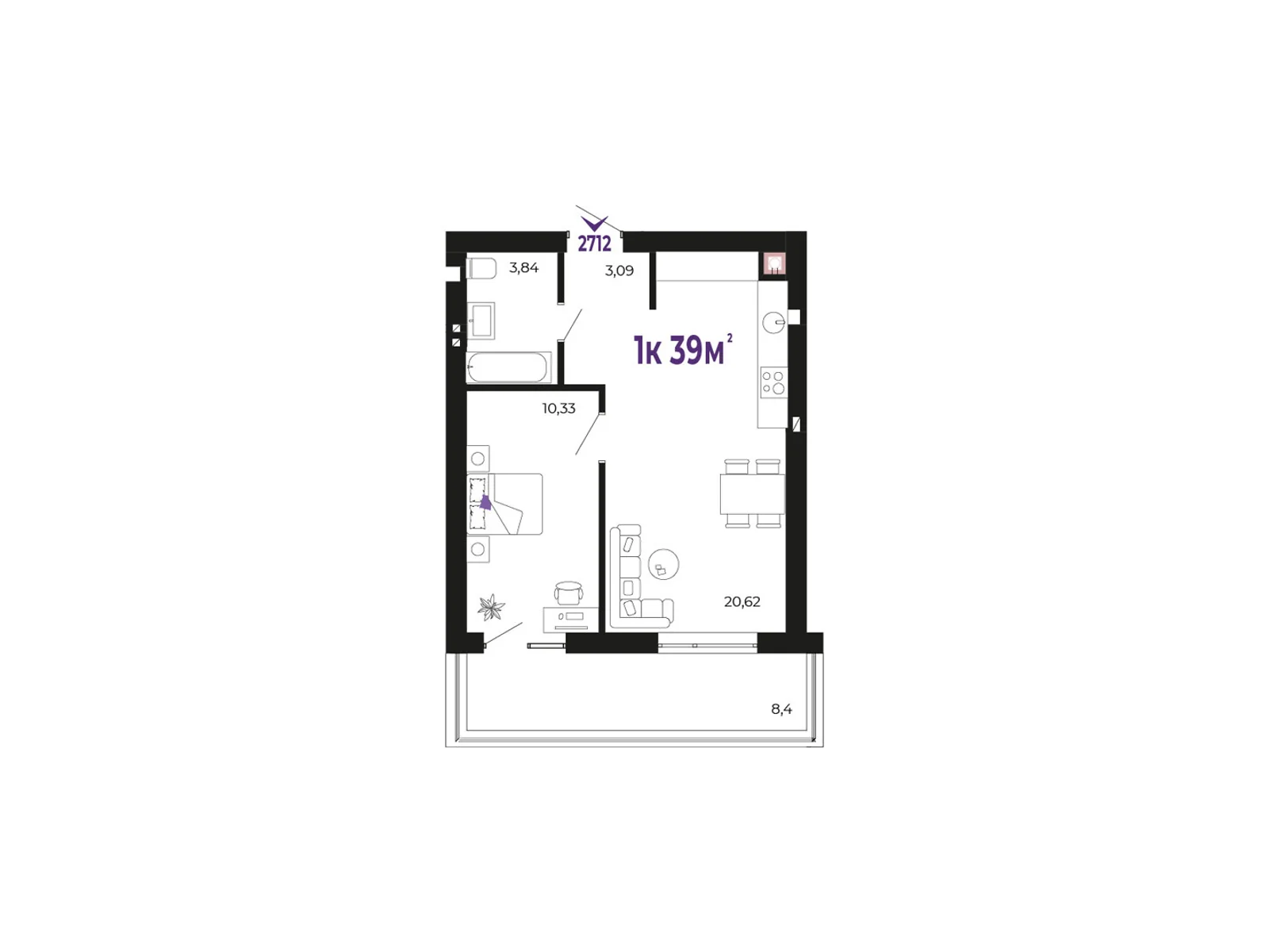 Продается 1-комнатная квартира 39 кв. м в Криховцы, ул. 24-го Августа - фото 1