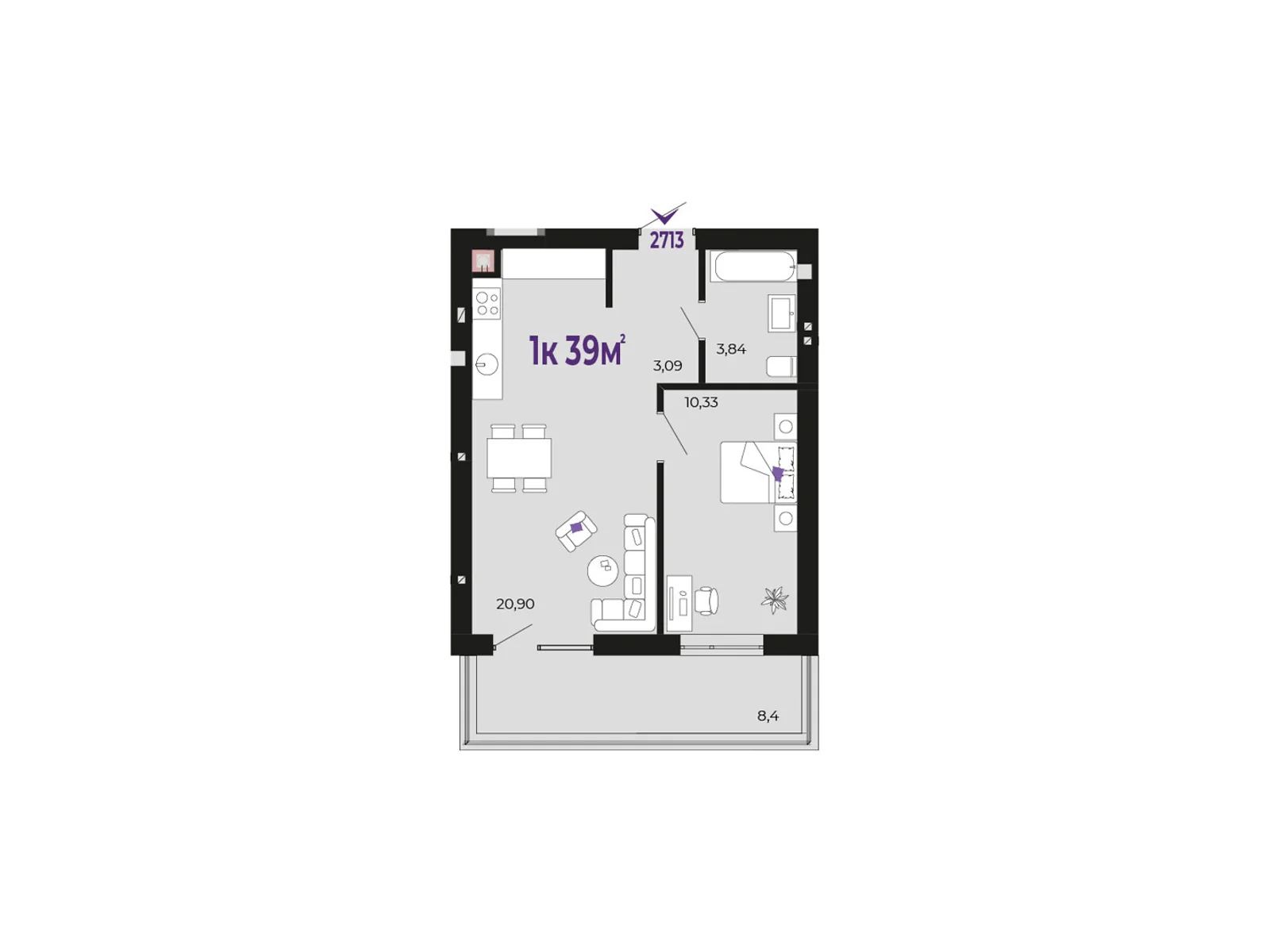 Продается 1-комнатная квартира 39 кв. м в Криховцы, цена: 31980 $