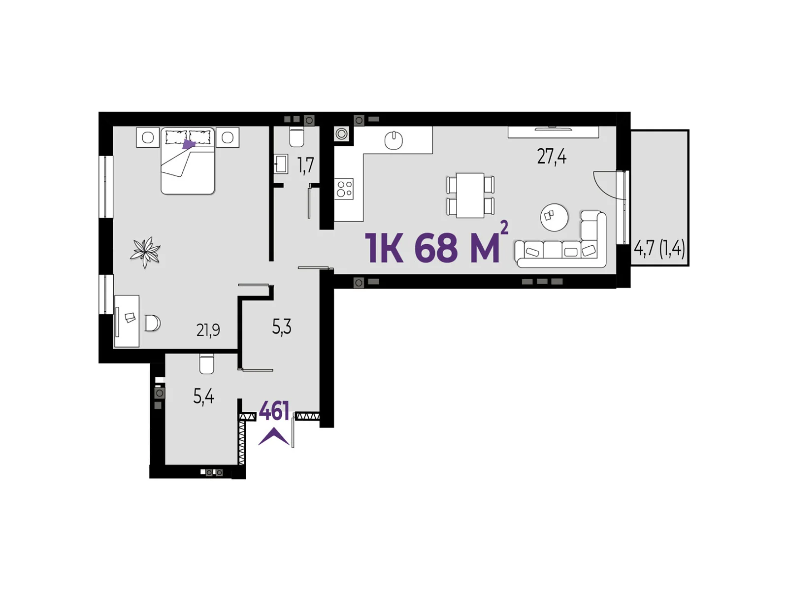 Продается 1-комнатная квартира 66 кв. м в Волчинце, цена: 50820 $