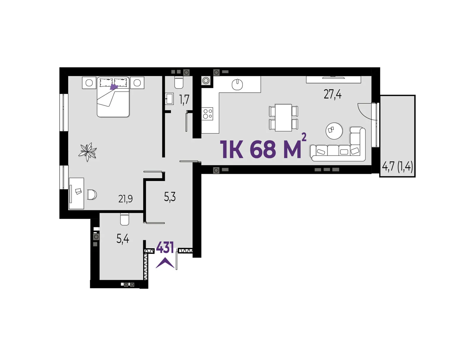 Продается 1-комнатная квартира 66 кв. м в Волчинце, цена: 50820 $