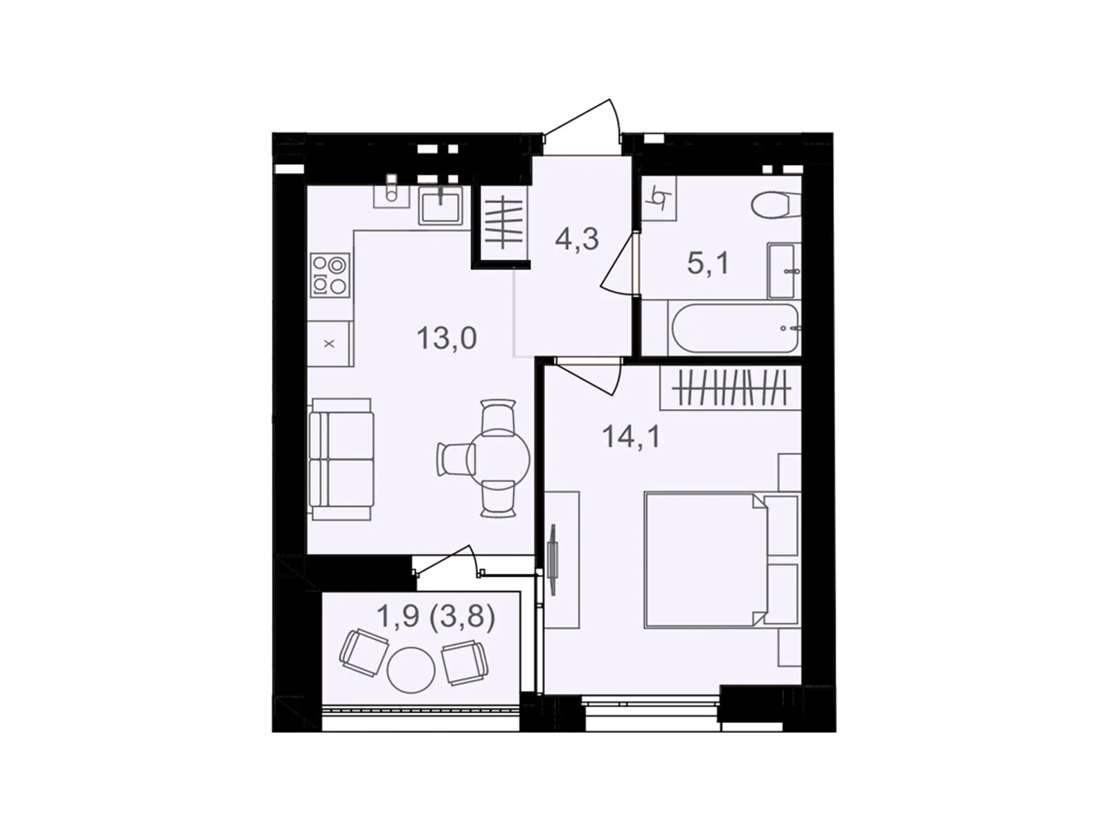 Продается 1-комнатная квартира 38.4 кв. м в Виннице, ул. Левка Лукьяненко(Ватутина), 16Б