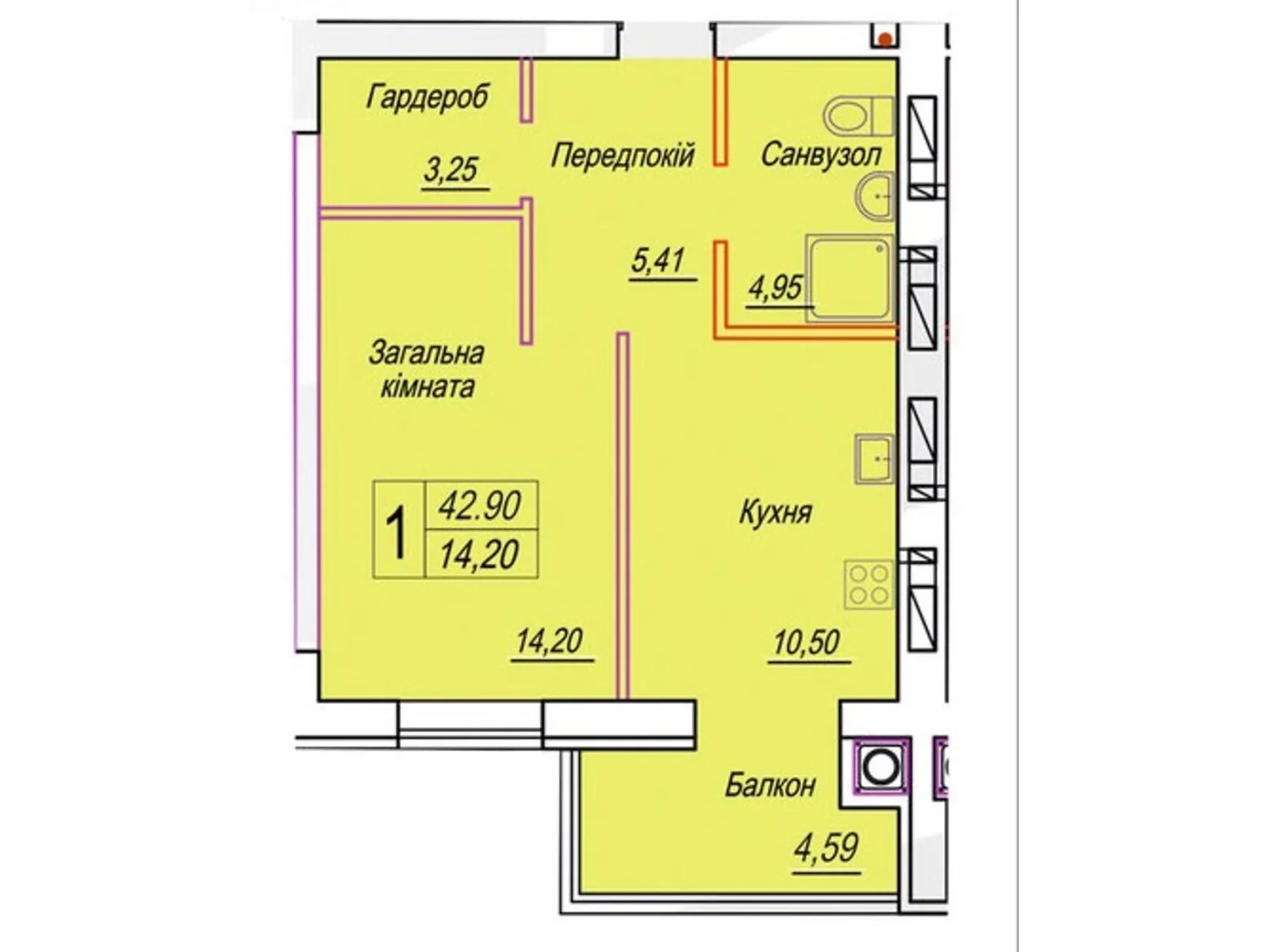 Продается 1-комнатная квартира 42.9 кв. м в Житомире - фото 1