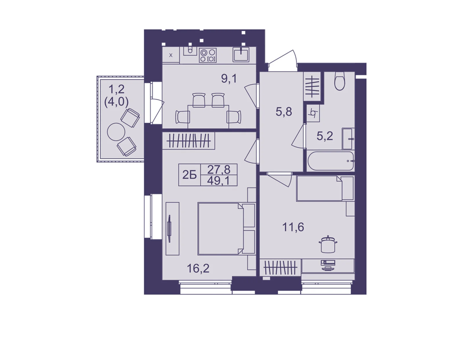 Продается 2-комнатная квартира 49.1 кв. м в Виннице