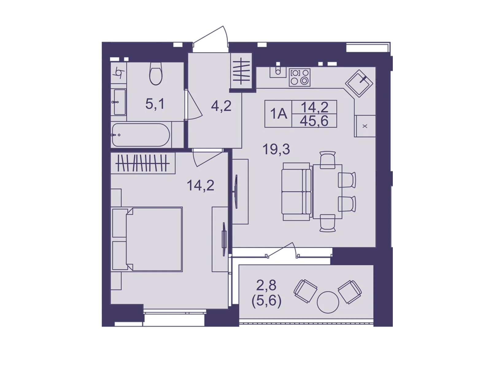 Продается 1-комнатная квартира 45.6 кв. м в Виннице