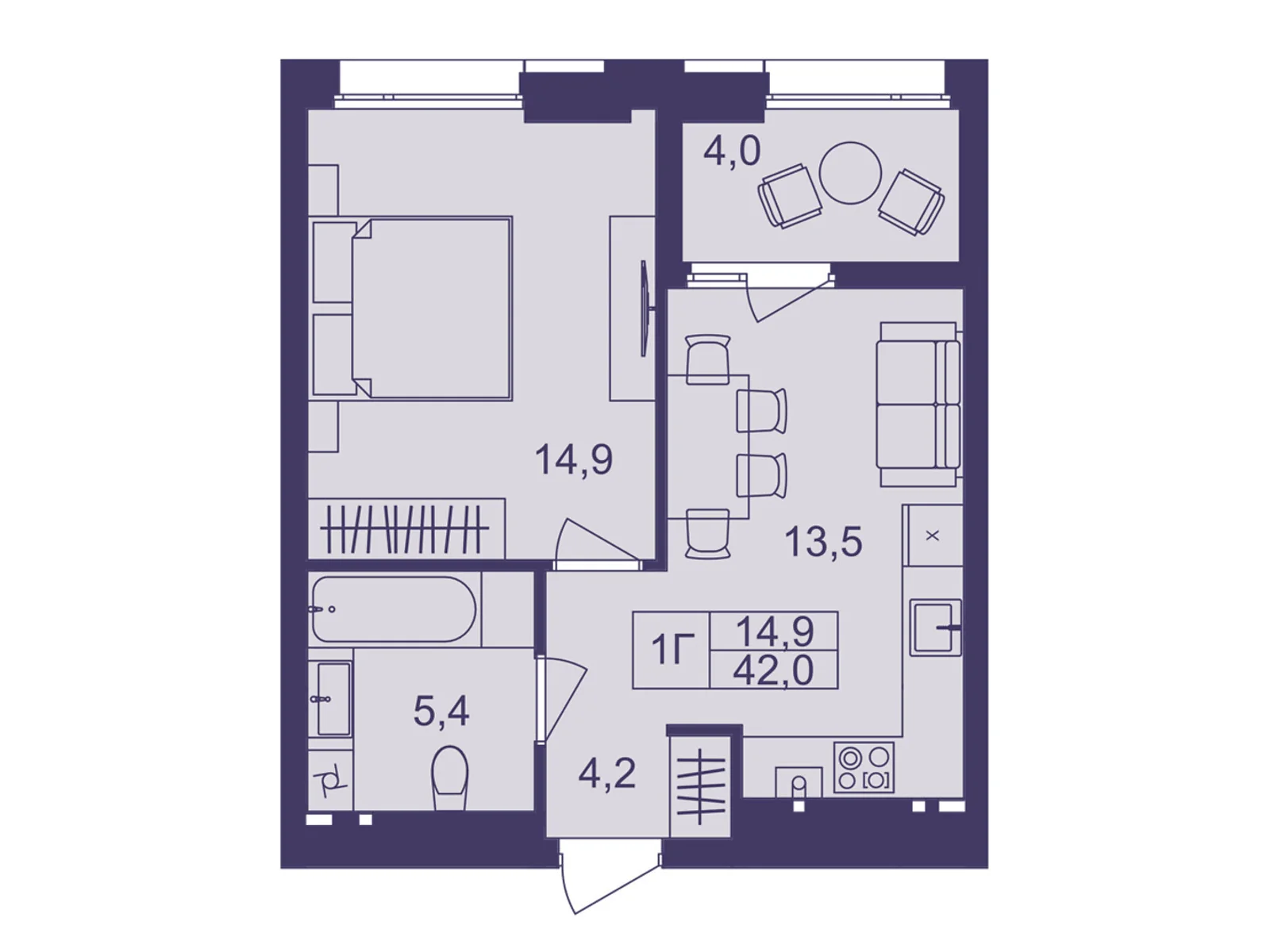 Продается 1-комнатная квартира 42 кв. м в Виннице