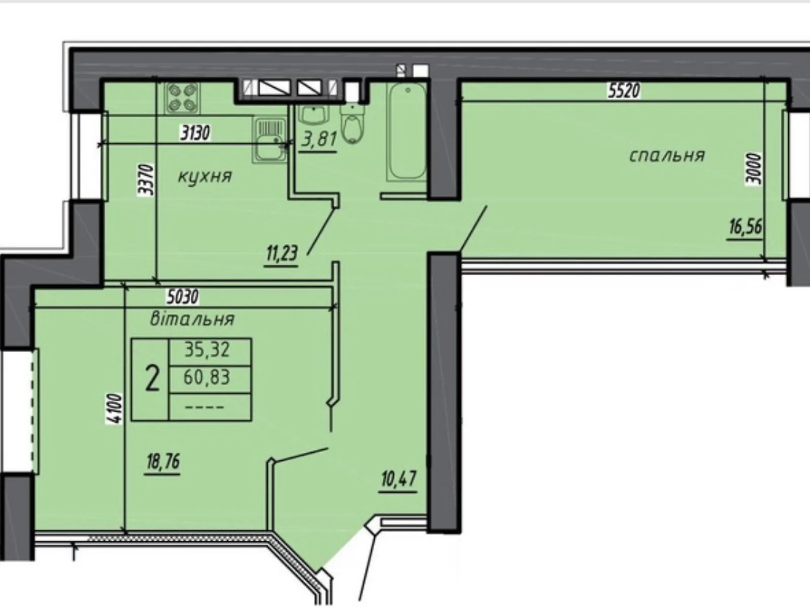 2-комнатная квартира 59 кв. м в Тернополе, цена: 1357000 грн