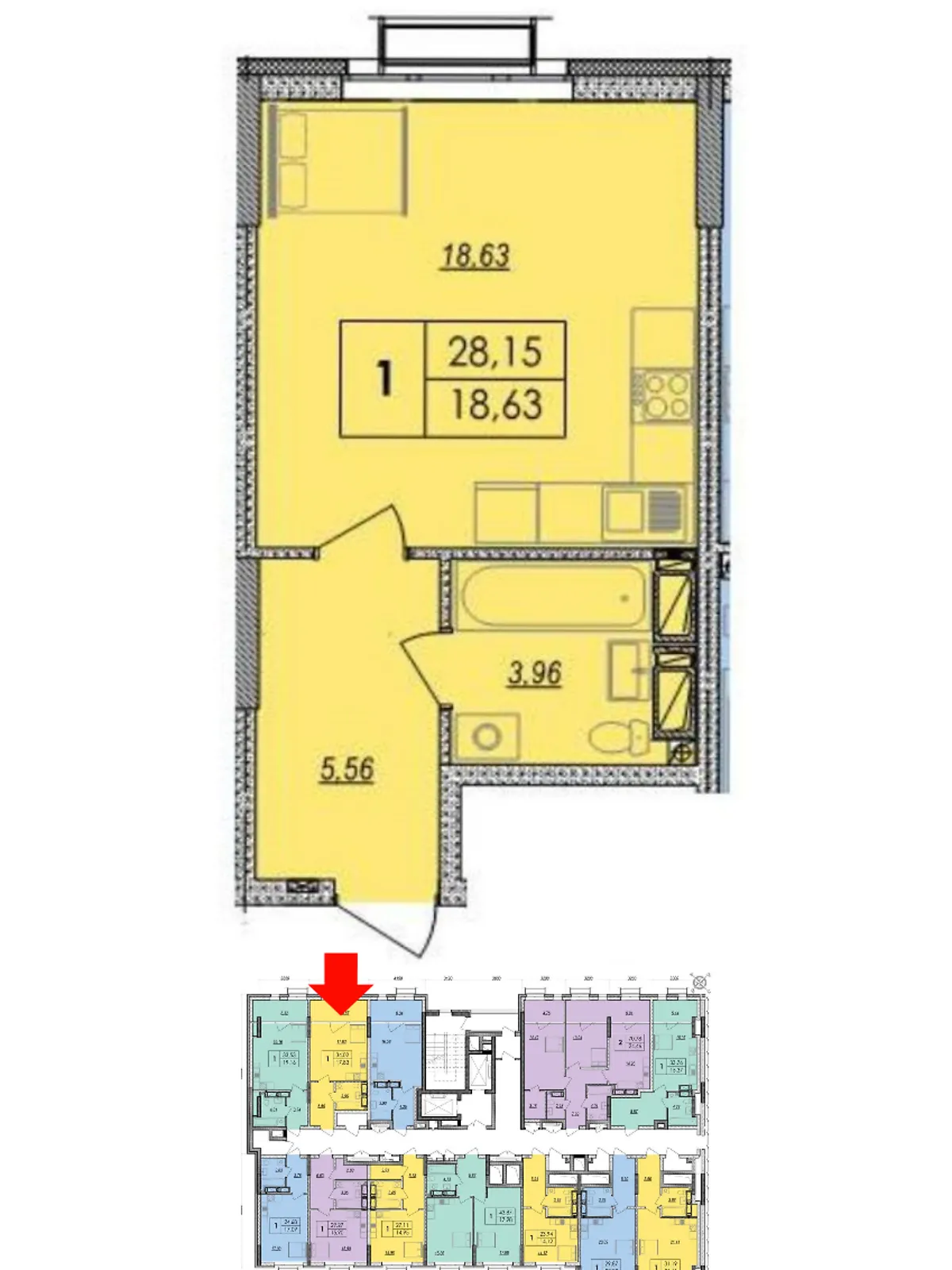 Продается 1-комнатная квартира 28.5 кв. м в Киеве, просп. Николая  Бажана, 17