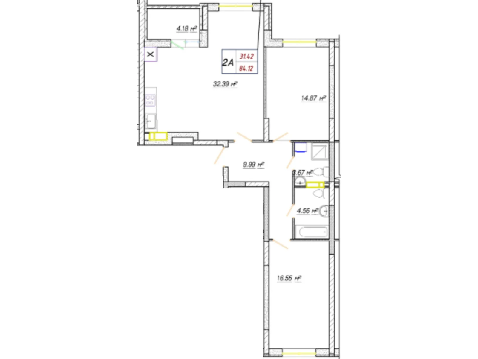 Продается 2-комнатная квартира 84.12 кв. м в Киеве, ул. Полесская, 4 - фото 1