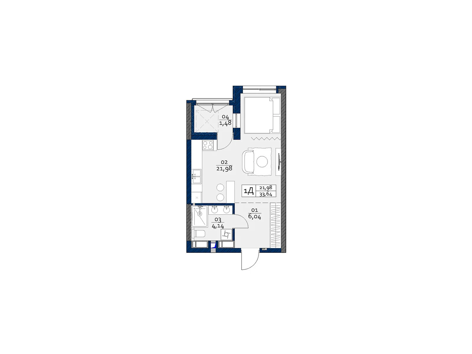 Продается 1-комнатная квартира 33.64 кв. м в Киеве, ул. Семьи Кульженков, 22 - фото 1