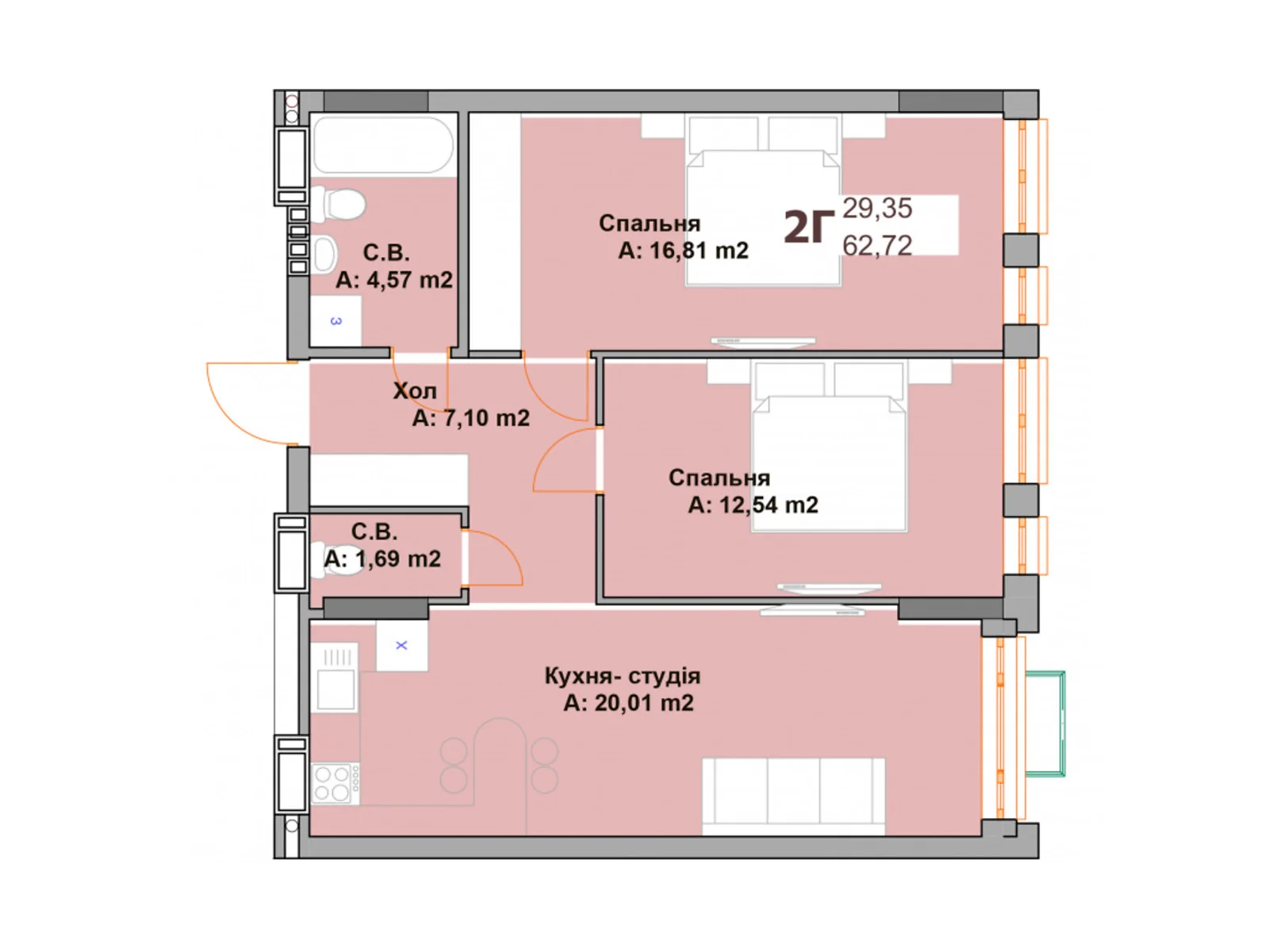 Продается 2-комнатная квартира 62.72 кв. м в Вышгороде, ул. Киевская, 10