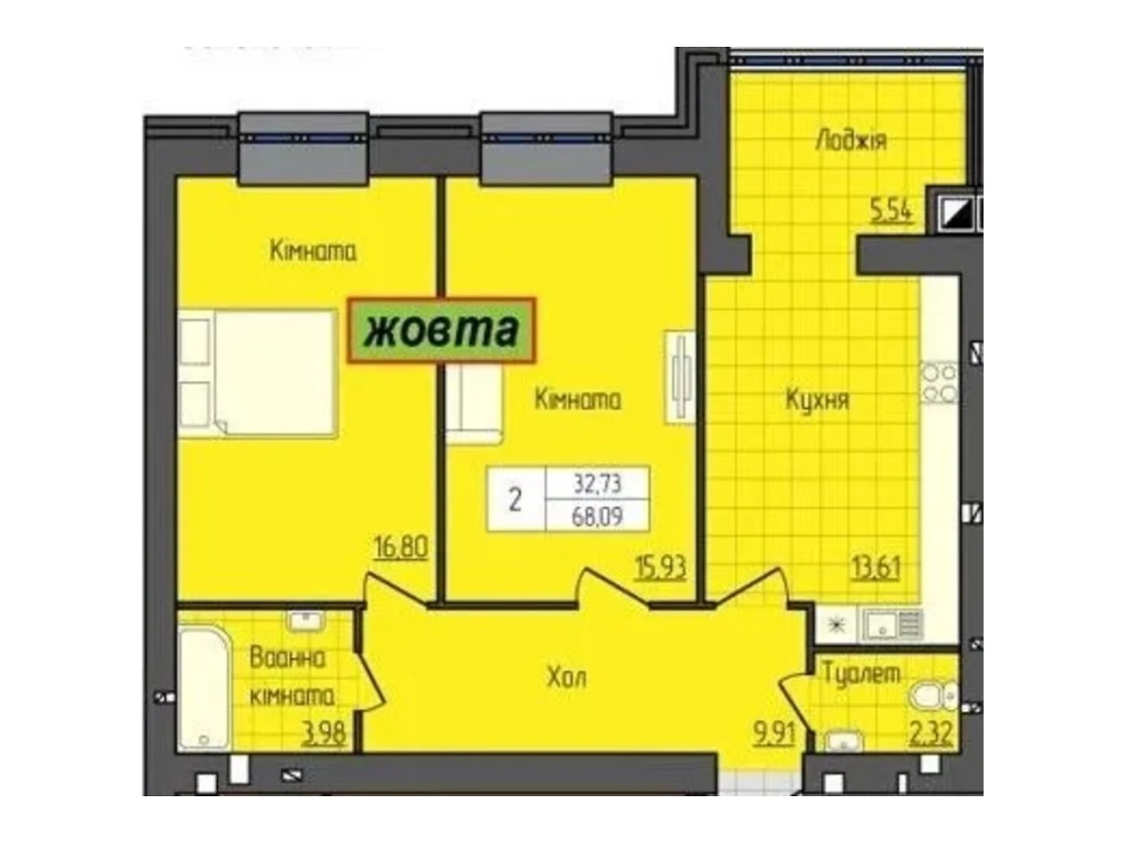 Продается 2-комнатная квартира 68.9 кв. м в Житомире, ул. Домбровского, 3 - фото 1