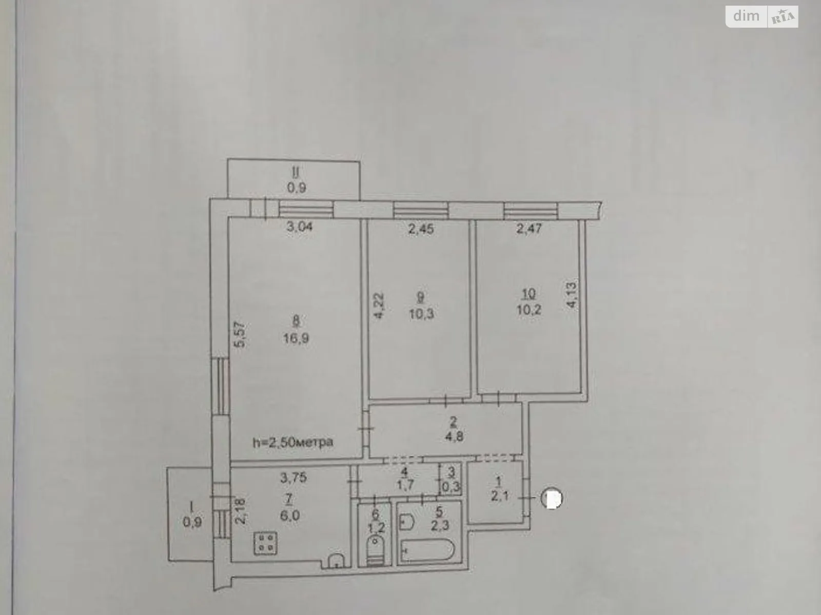 Продается 3-комнатная квартира 57.6 кв. м в Кривом Роге, цена: 21800 $