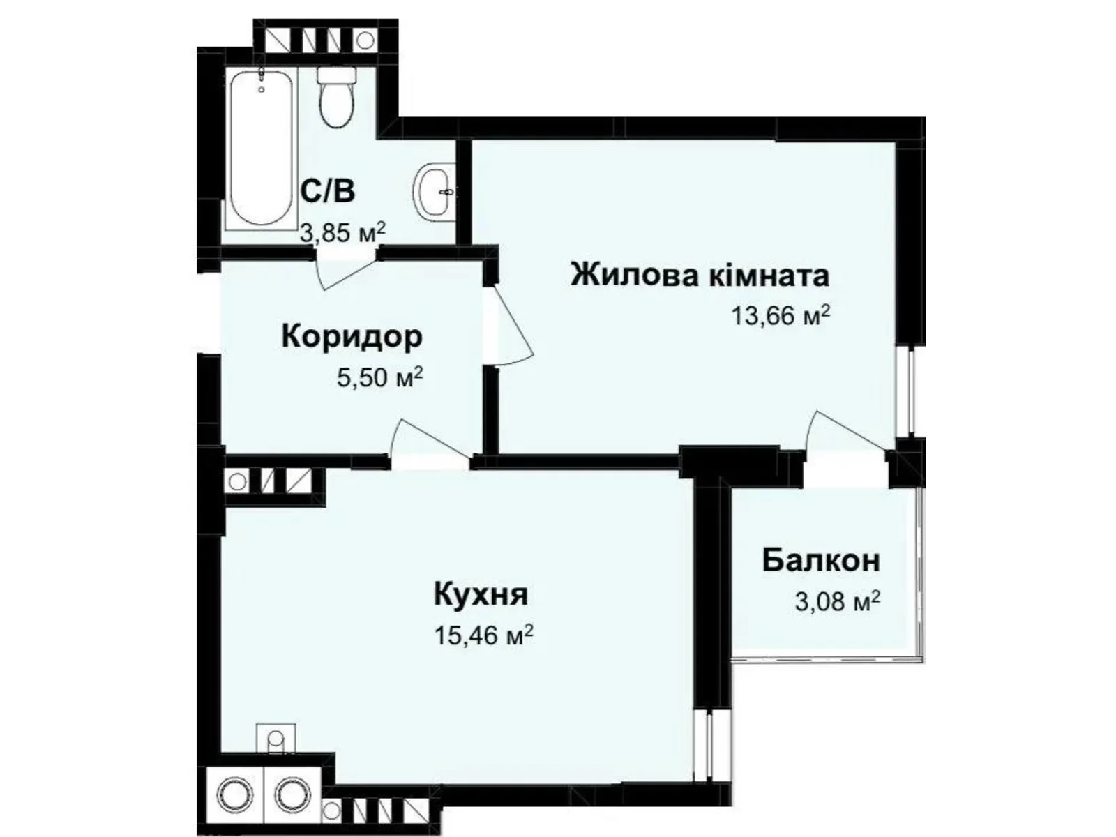 Продается 1-комнатная квартира 41.55 кв. м в Львове, цена: 49860 $ - фото 1