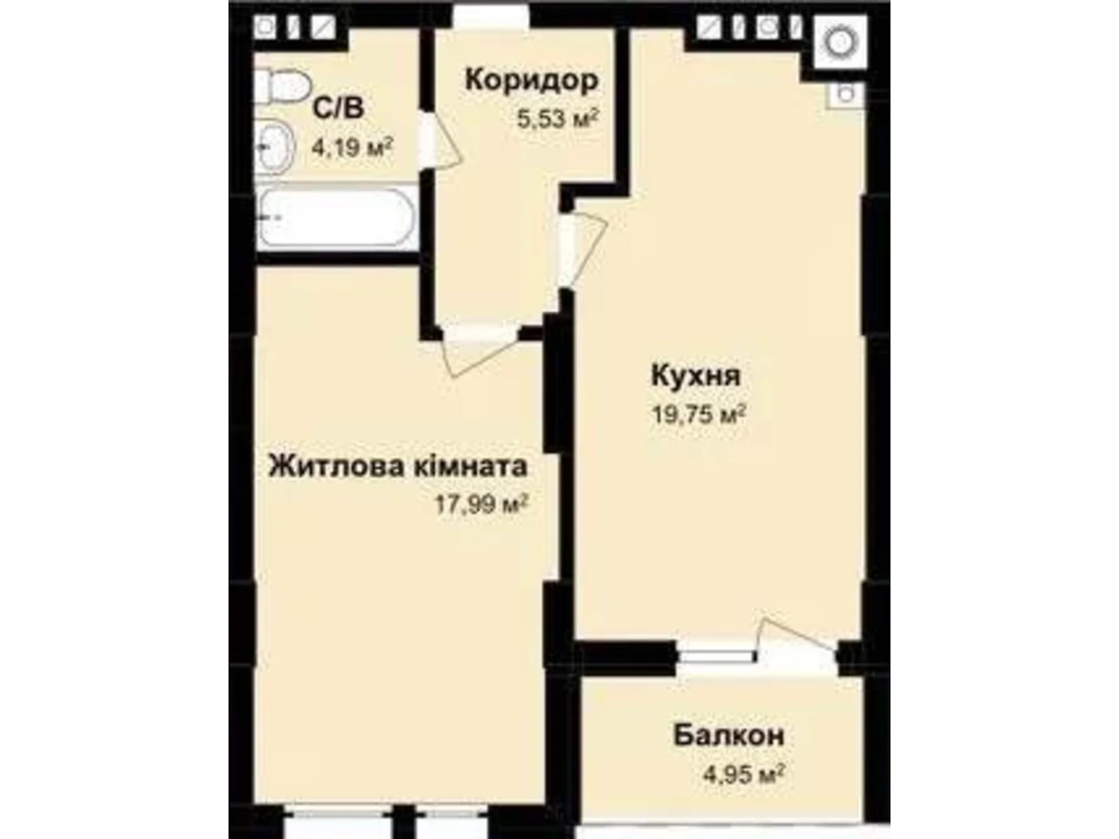 Продается 1-комнатная квартира 52.41 кв. м в Львове, цена: 62368 $ - фото 1