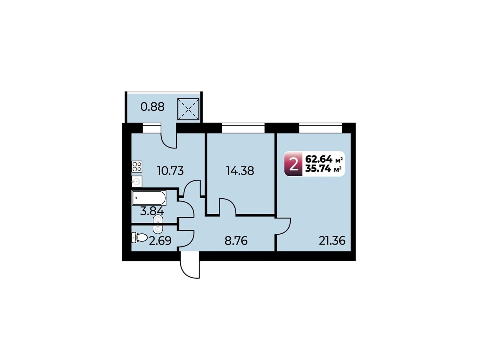 Продается 2-комнатная квартира 62.64 кв. м в Староконстантинове, цена: 32993 $ - фото 1