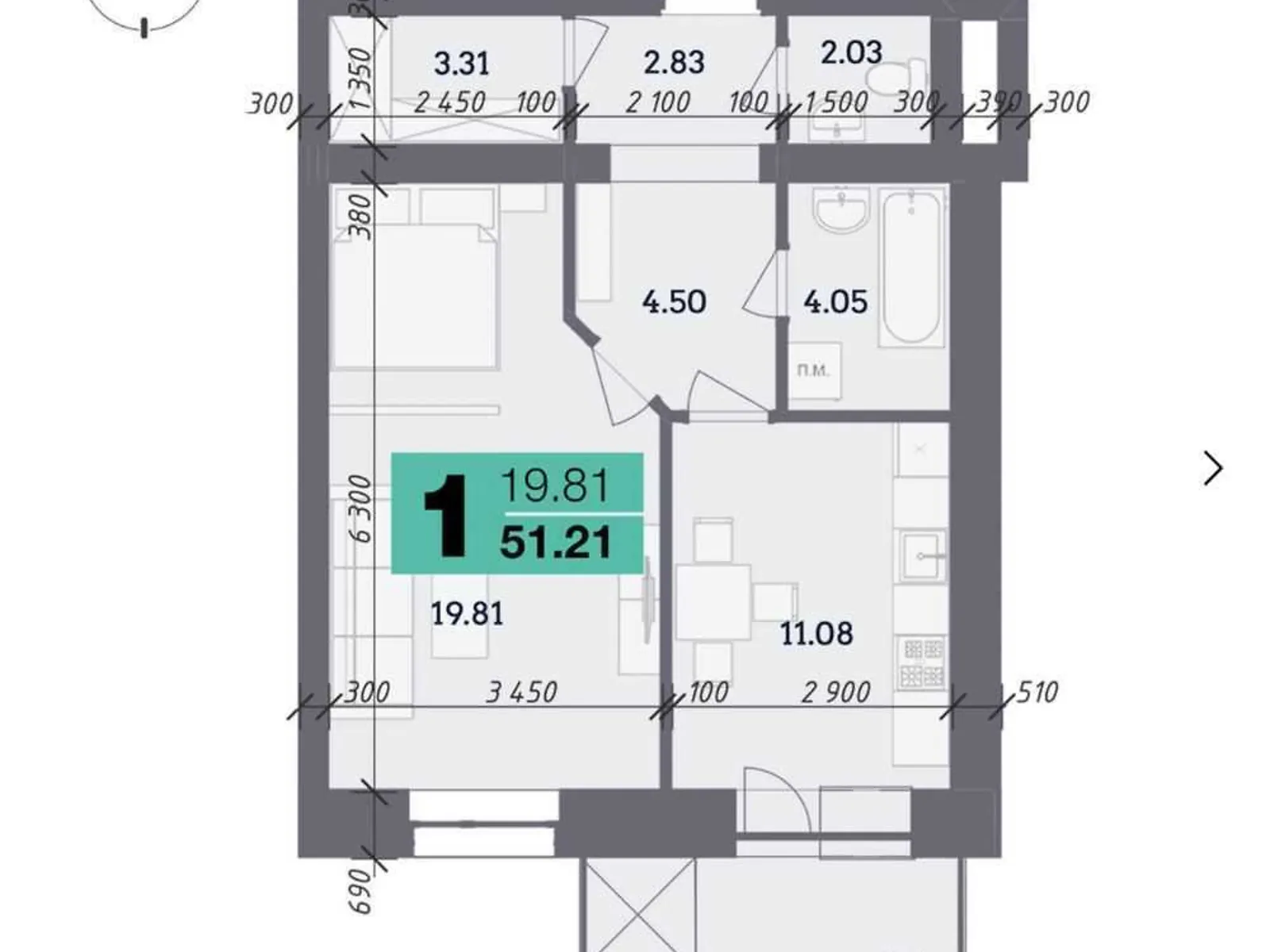 Продается 1-комнатная квартира 51 кв. м в Полтаве, ул. Великотырновская