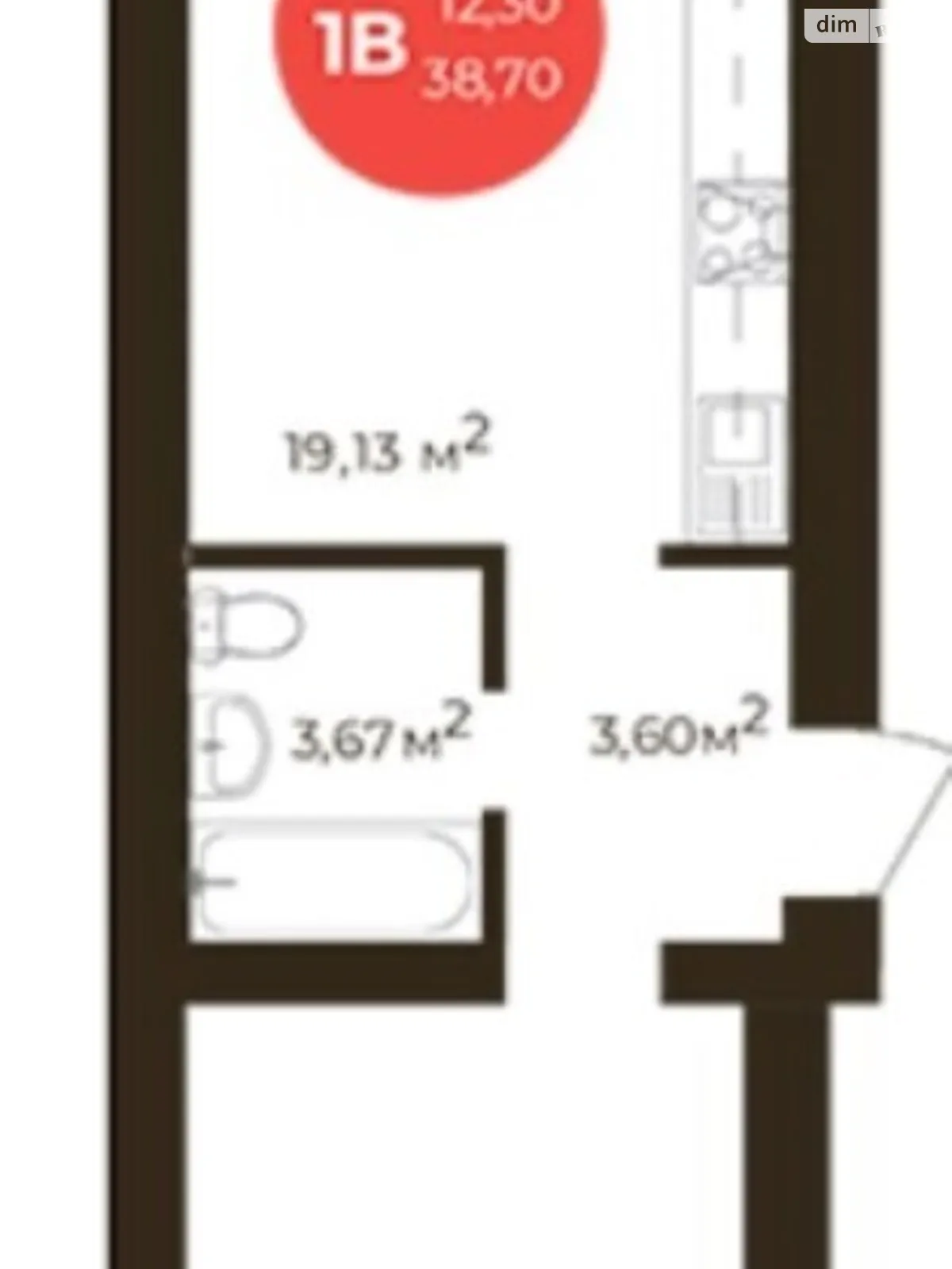 Продается 1-комнатная квартира 38.8 кв. м в Ирпене