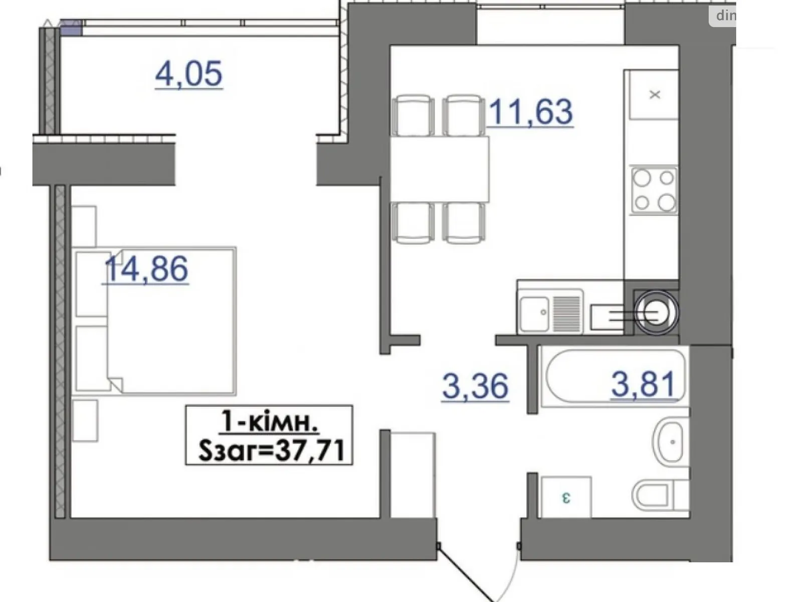 Продается 1-комнатная квартира 37.7 кв. м в Ивано-Франковске, ул. Симоненко Василия, 23