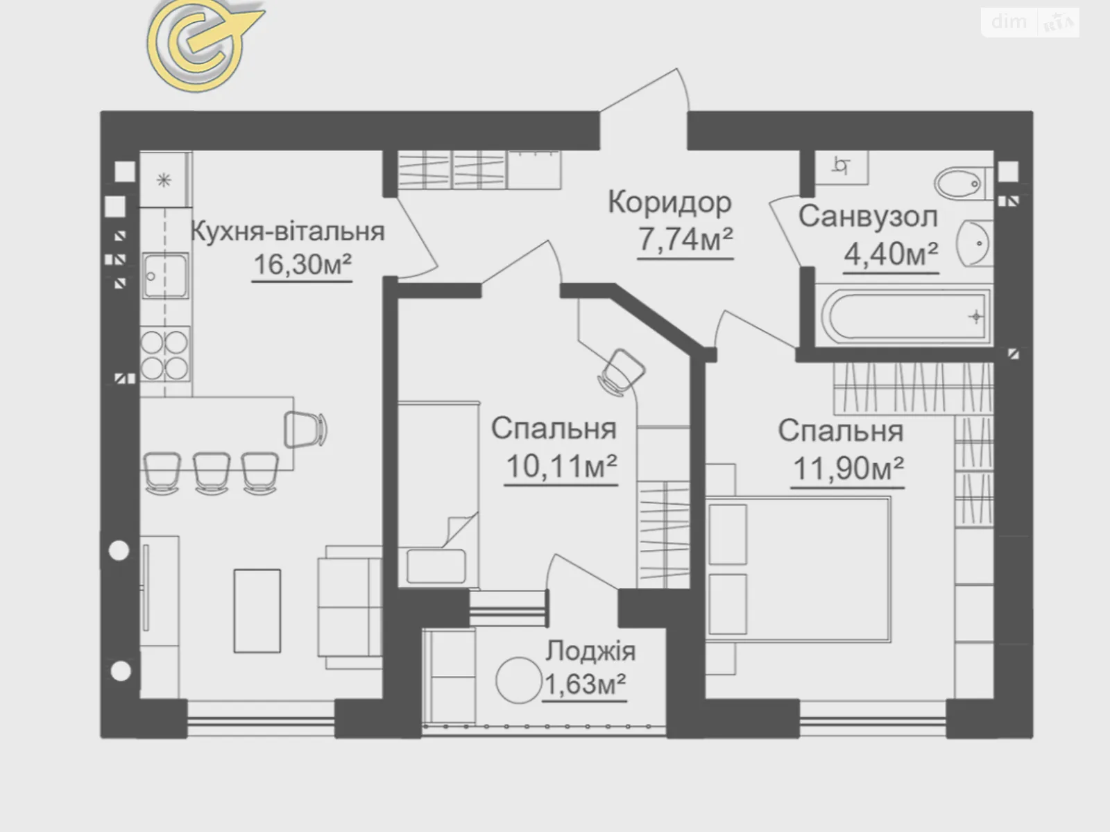 Продается 2-комнатная квартира 52 кв. м в Гостомеле, ул. Некрасова
