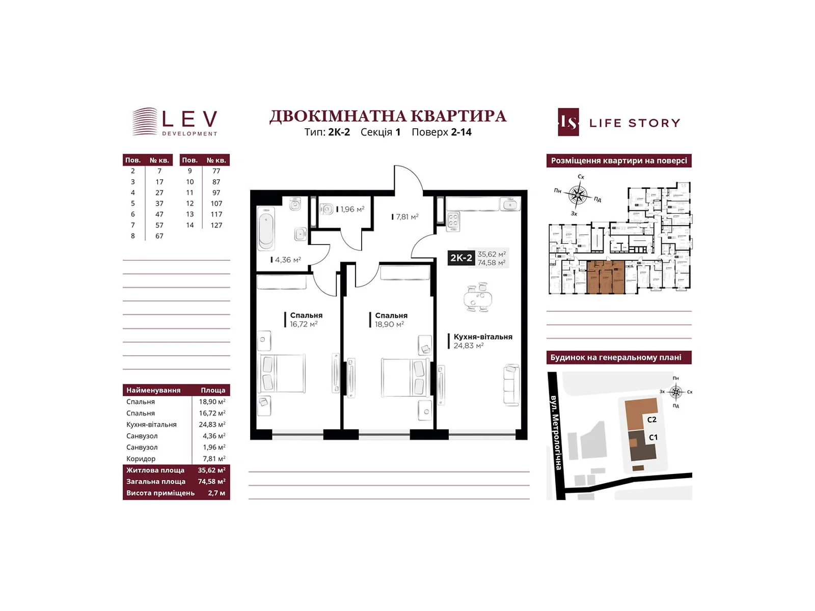 Продается 2-комнатная квартира 74.58 кв. м в Киеве, ул. Метрологическая, 13-13А