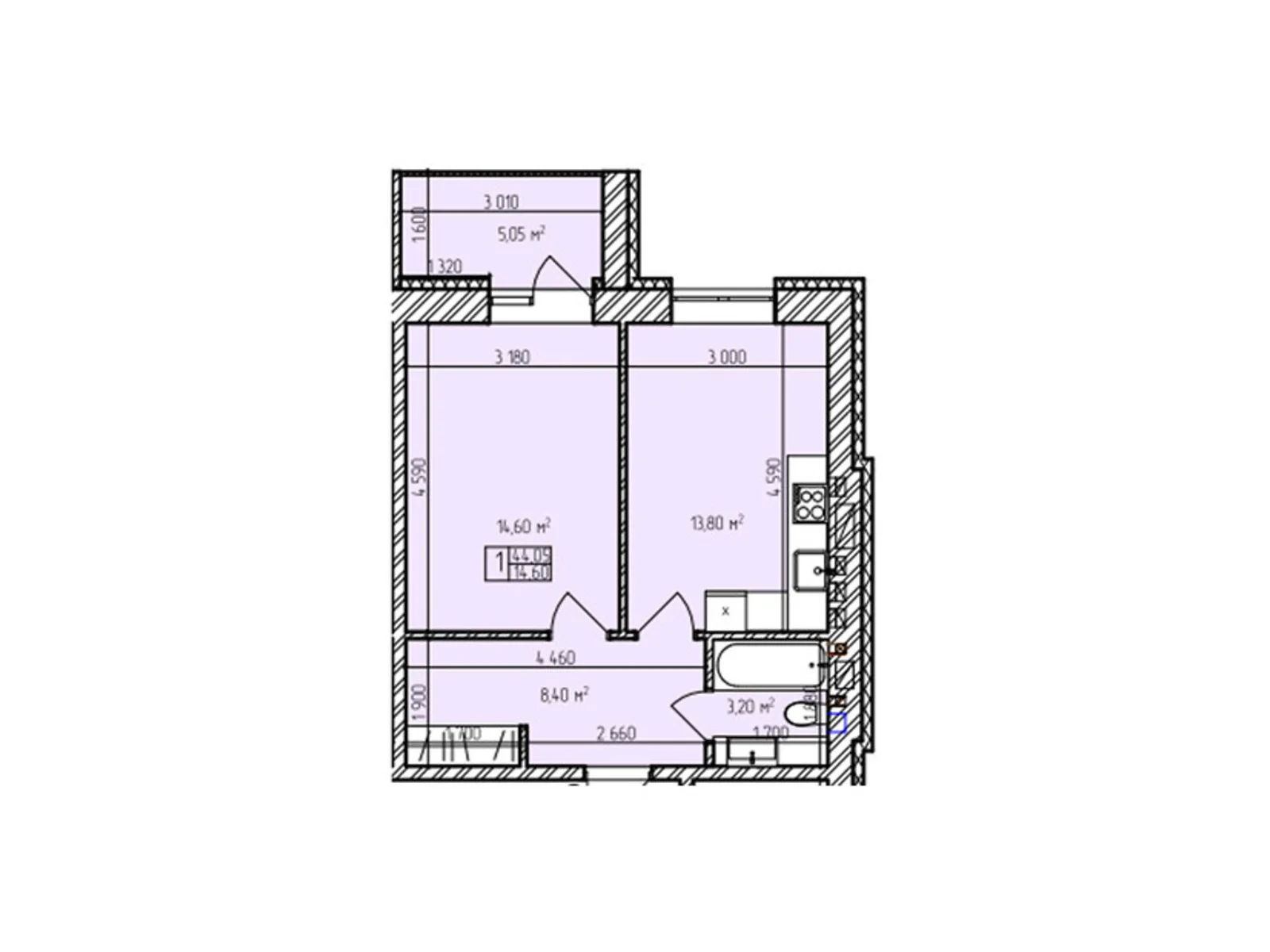 Продается 1-комнатная квартира 44.05 кв. м в Хмельницком, просп. Мира - фото 1