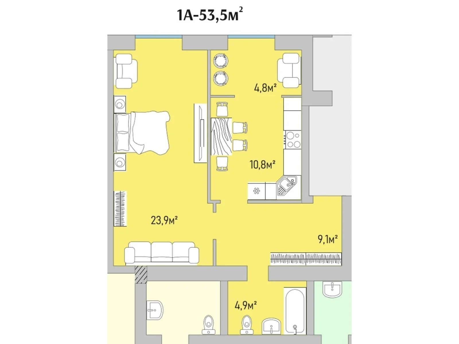 Продается 1-комнатная квартира 53.5 кв. м в Варашу, цена: 38654 $
