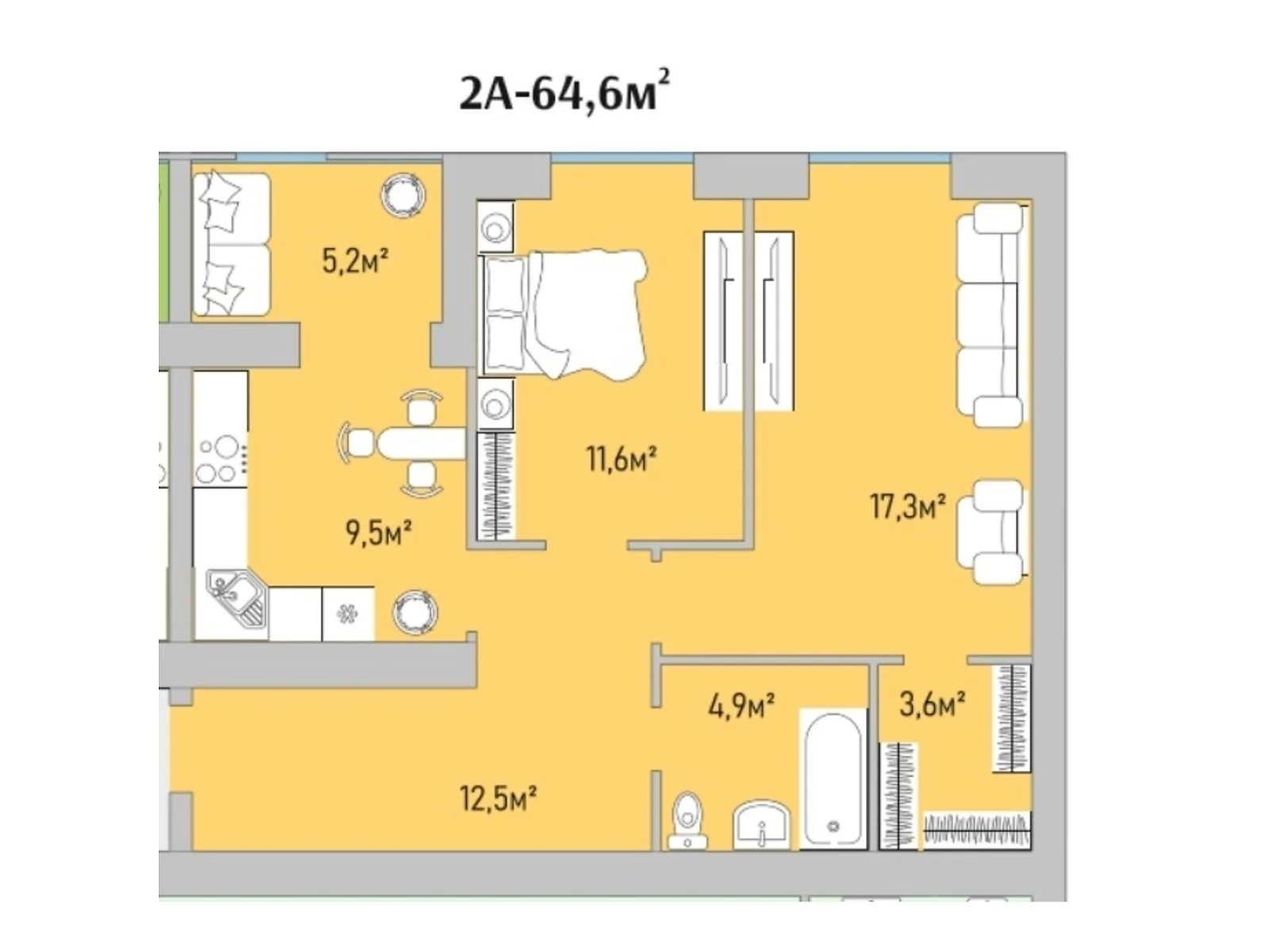 Продается 2-комнатная квартира 64.6 кв. м в Варашу, ул. Парковая, 10 - фото 1