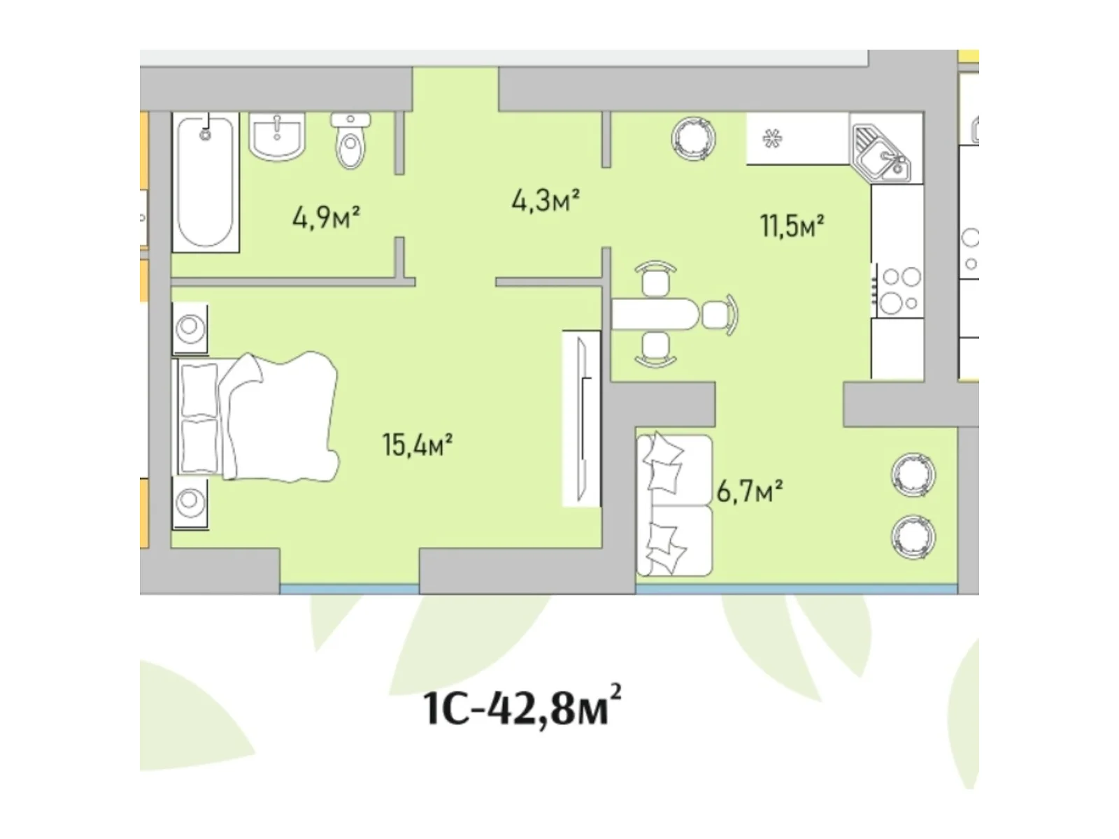 Продается 1-комнатная квартира 42.8 кв. м в Варашу, цена: 33277 $