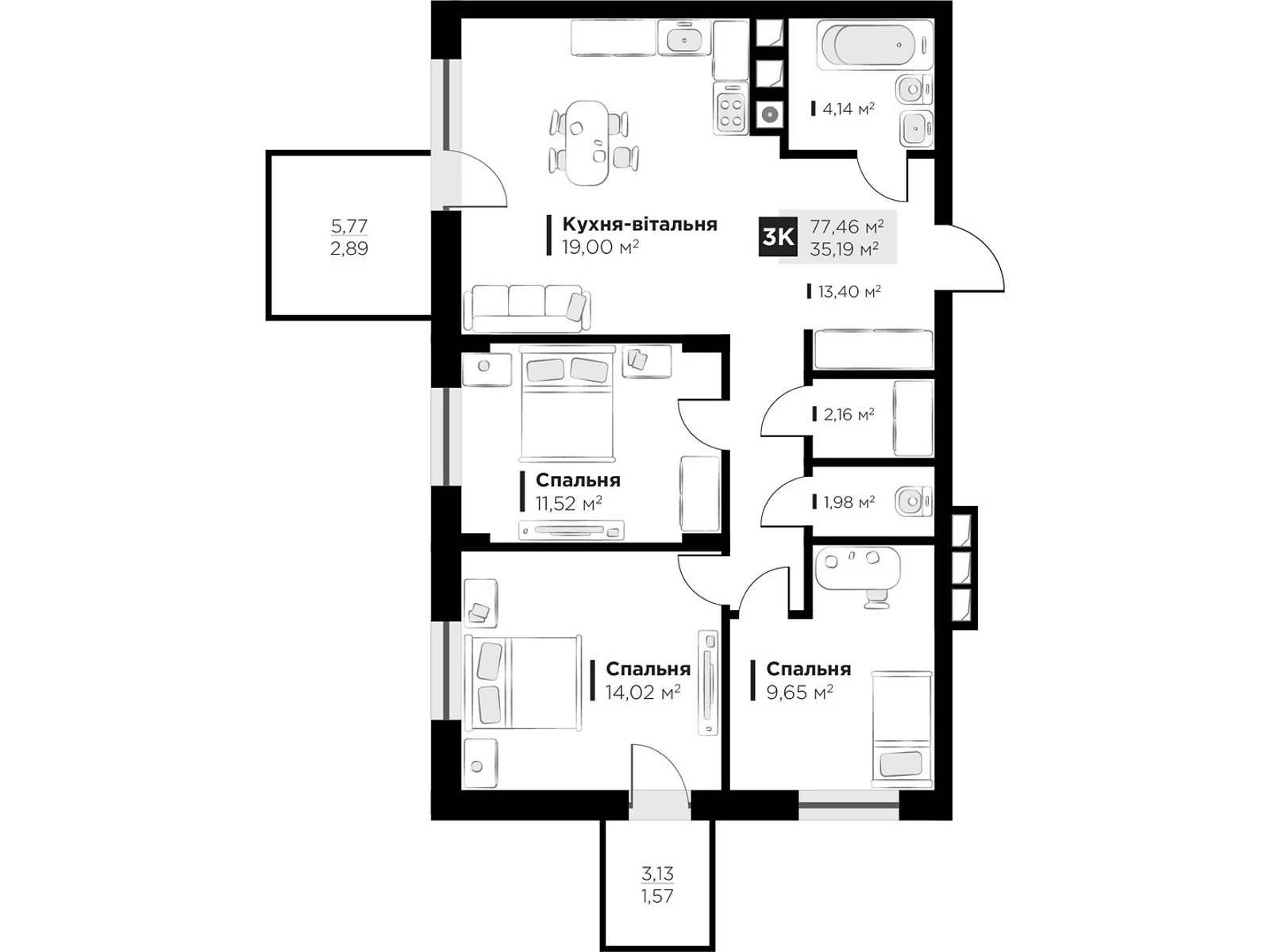 Продается 3-комнатная квартира 77.46 кв. м в Львове, ул. Пасечная, 166 - фото 1